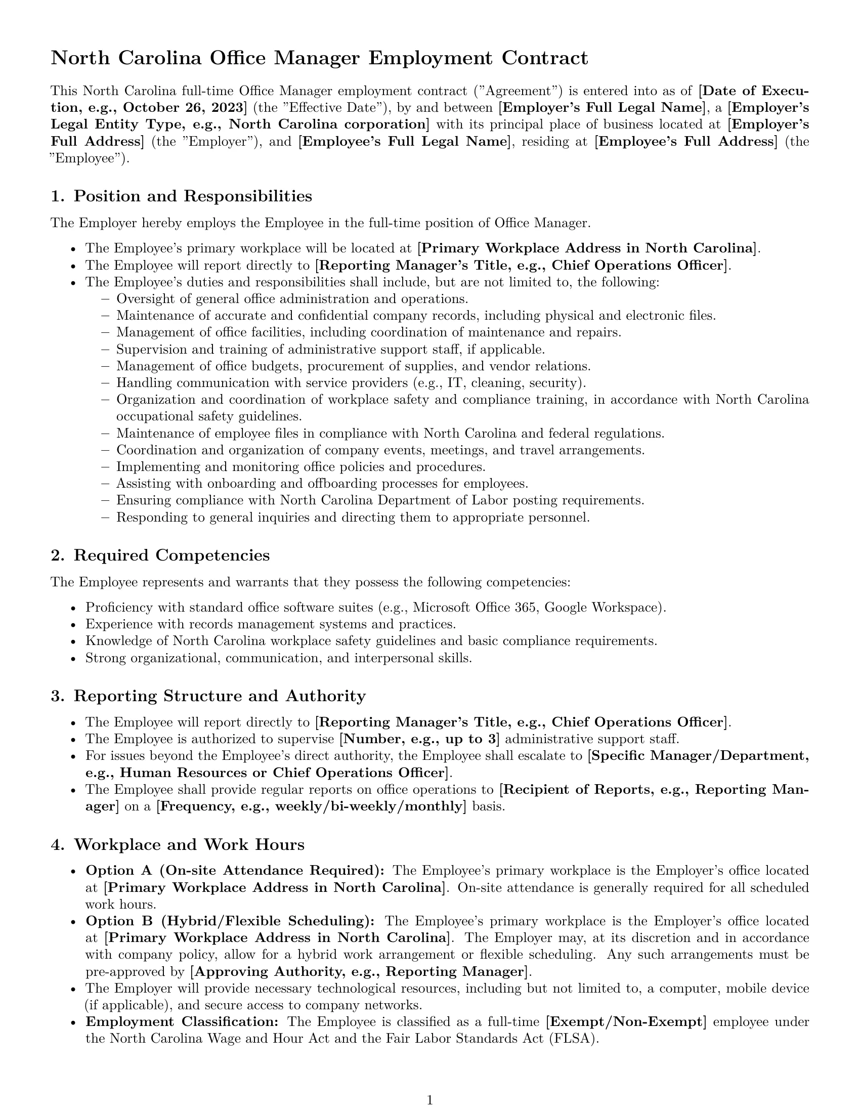 Preview page 1 of Pro North Carolina office manager employment contract template
