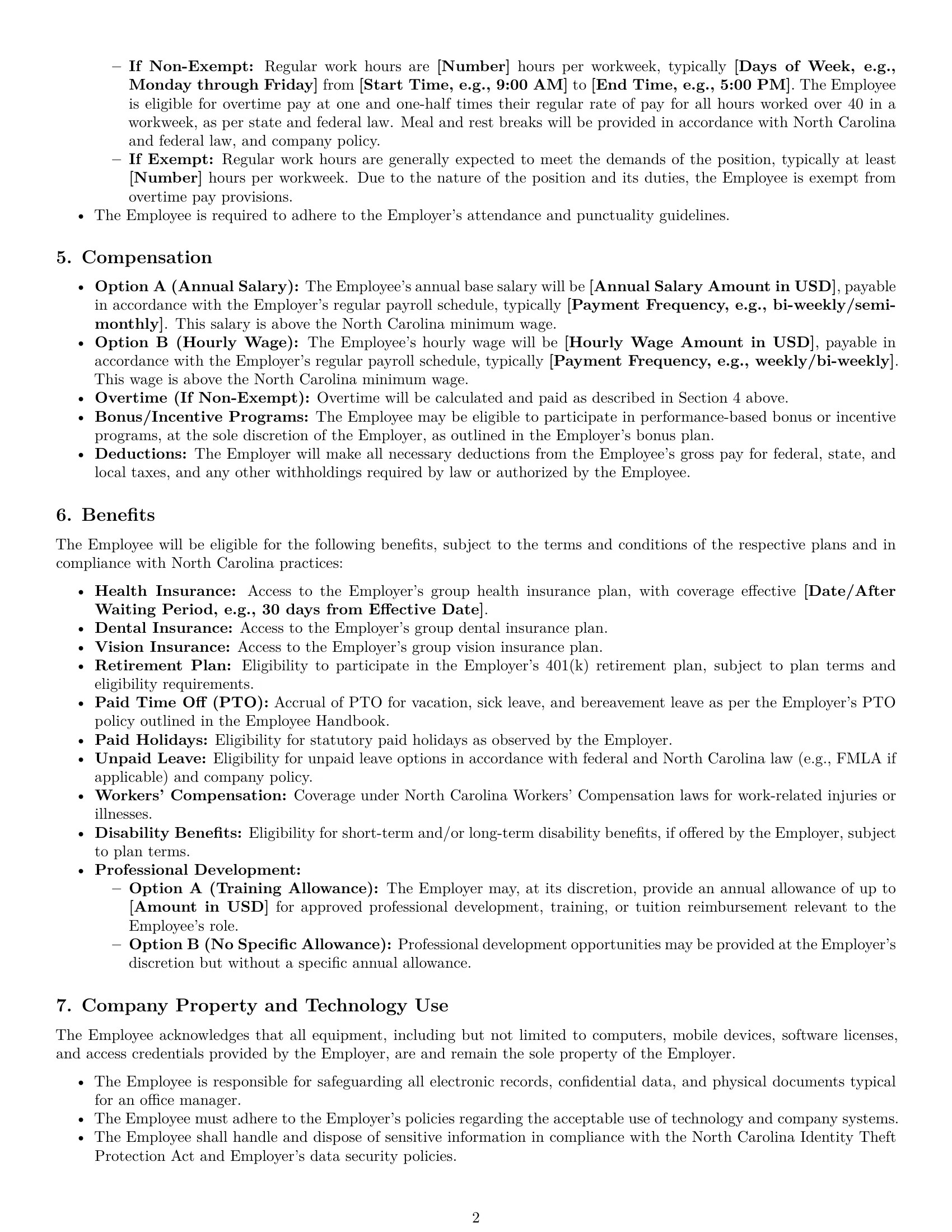 Preview page 2 of Pro North Carolina office manager employment contract template