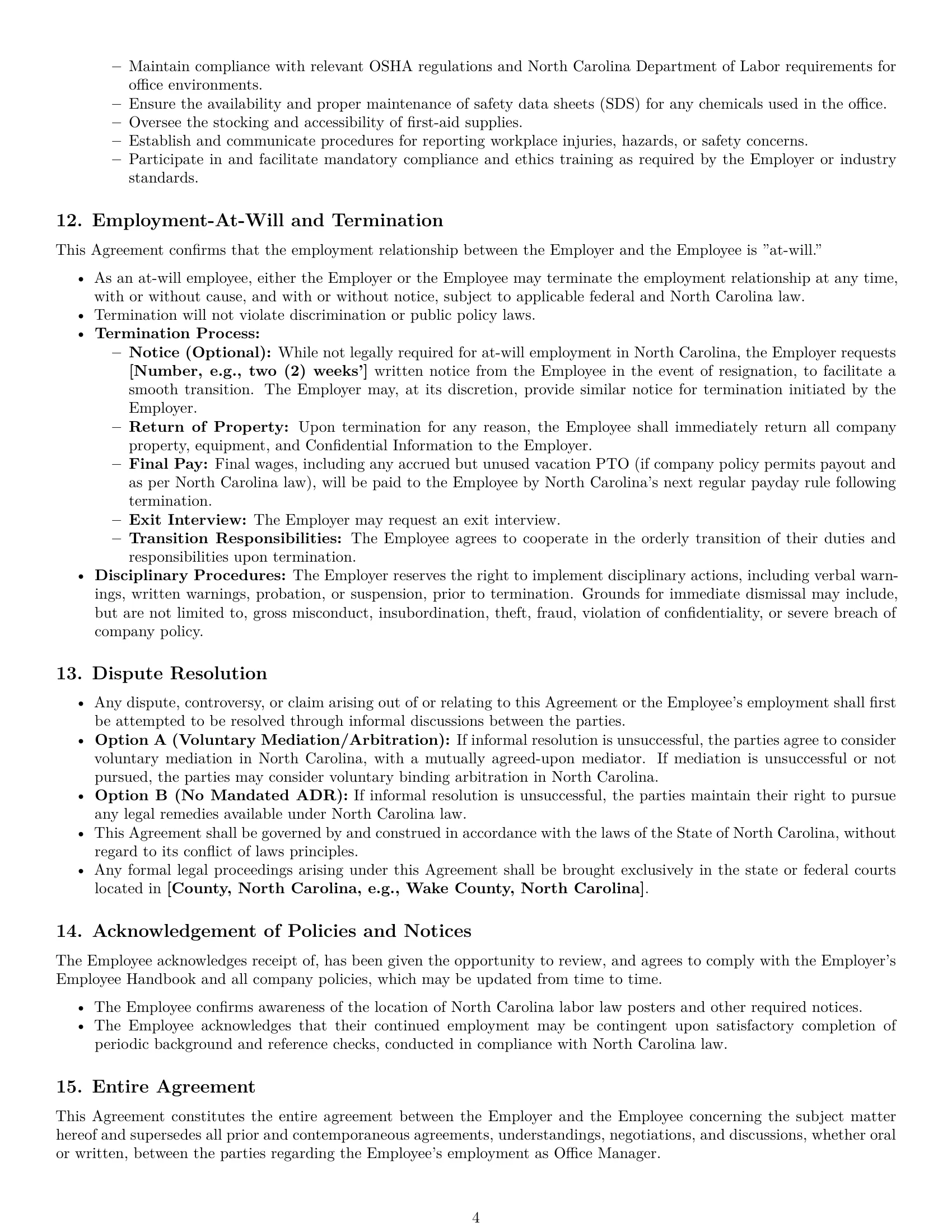 Preview page 4 of Pro North Carolina office manager employment contract template