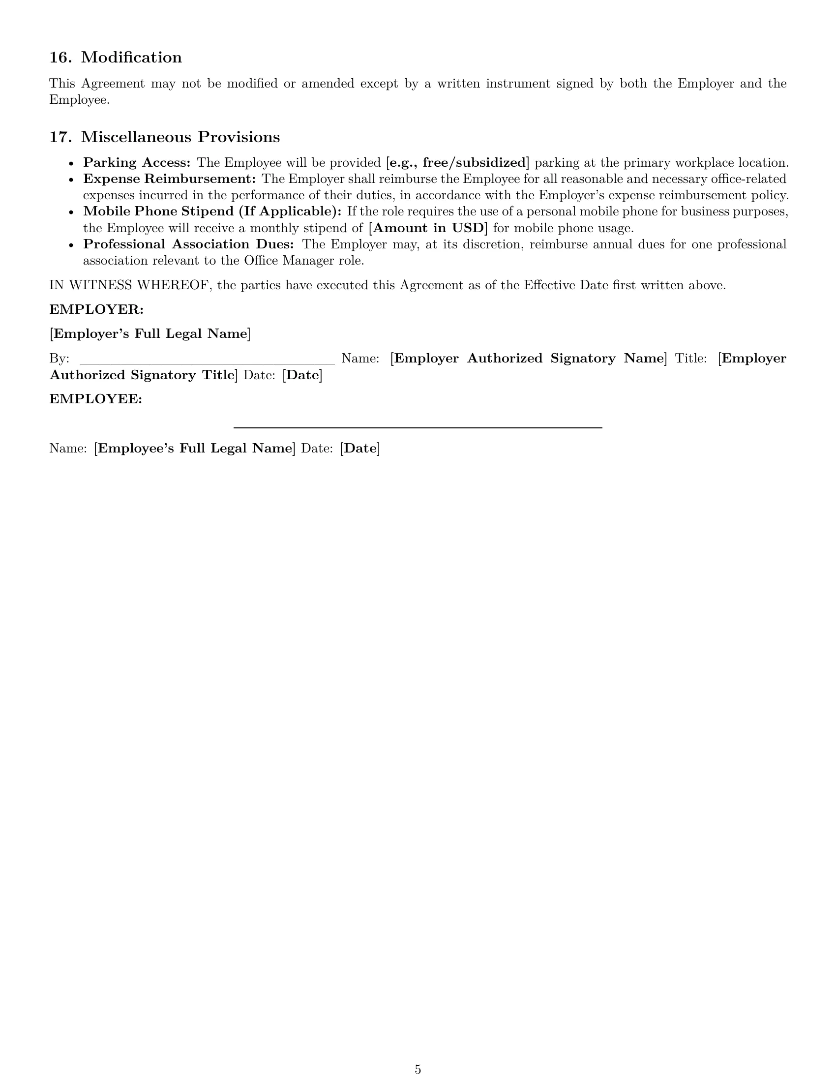 Preview page 5 of Pro North Carolina office manager employment contract template