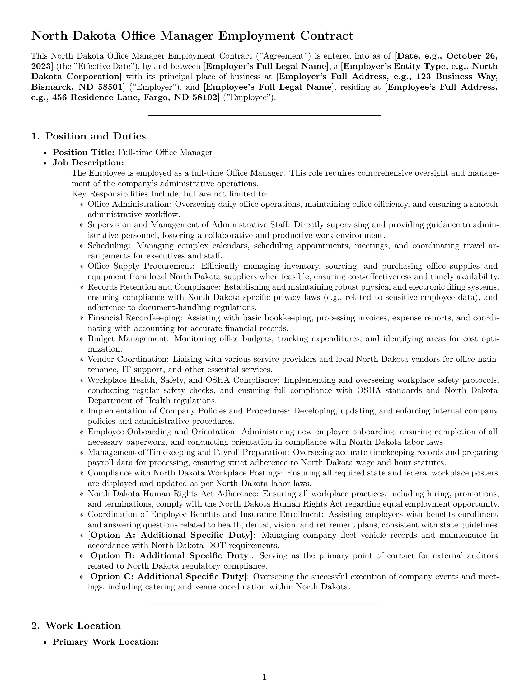 Preview page 1 of Pro North Dakota office manager employment contract template