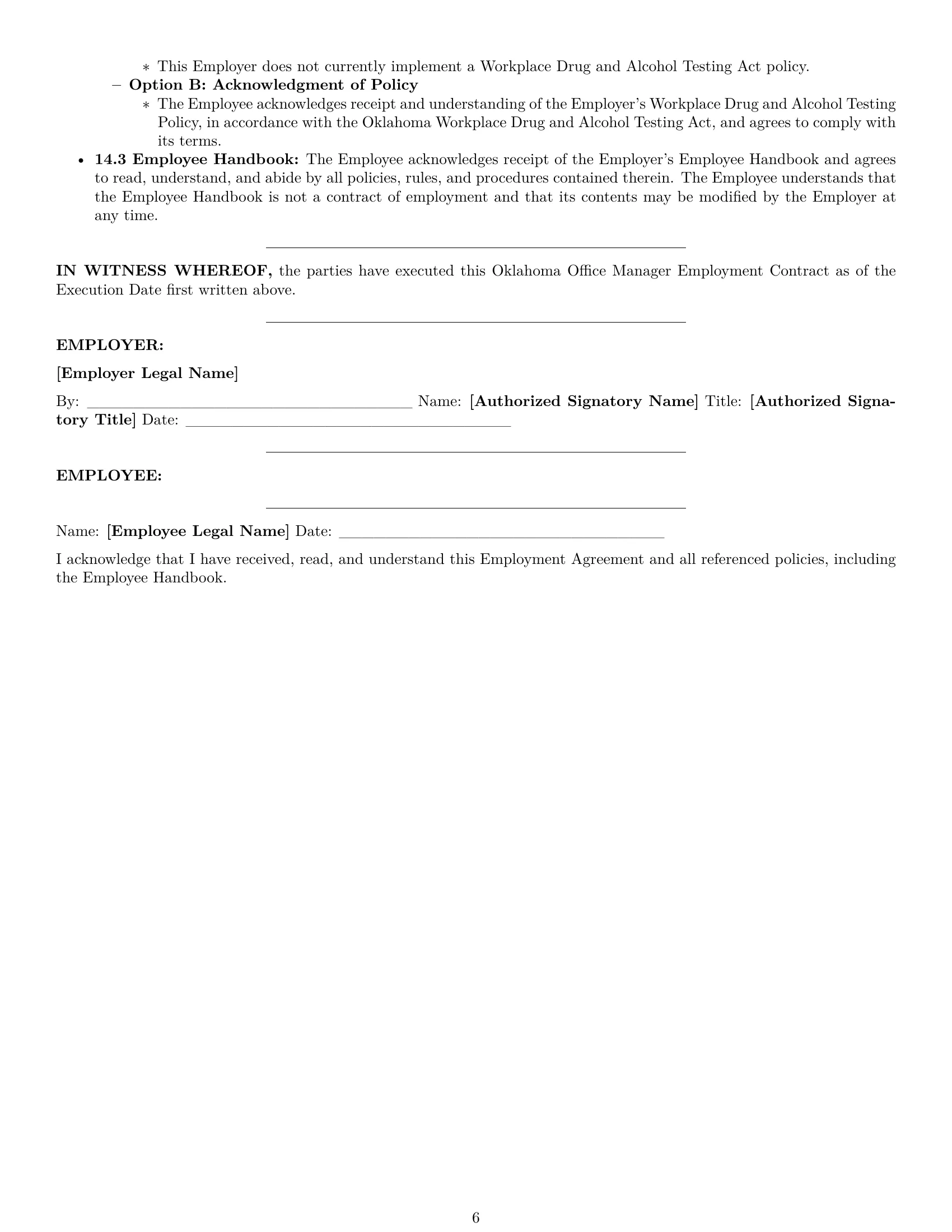 Preview page 6 of Pro Oklahoma office manager employment contract template