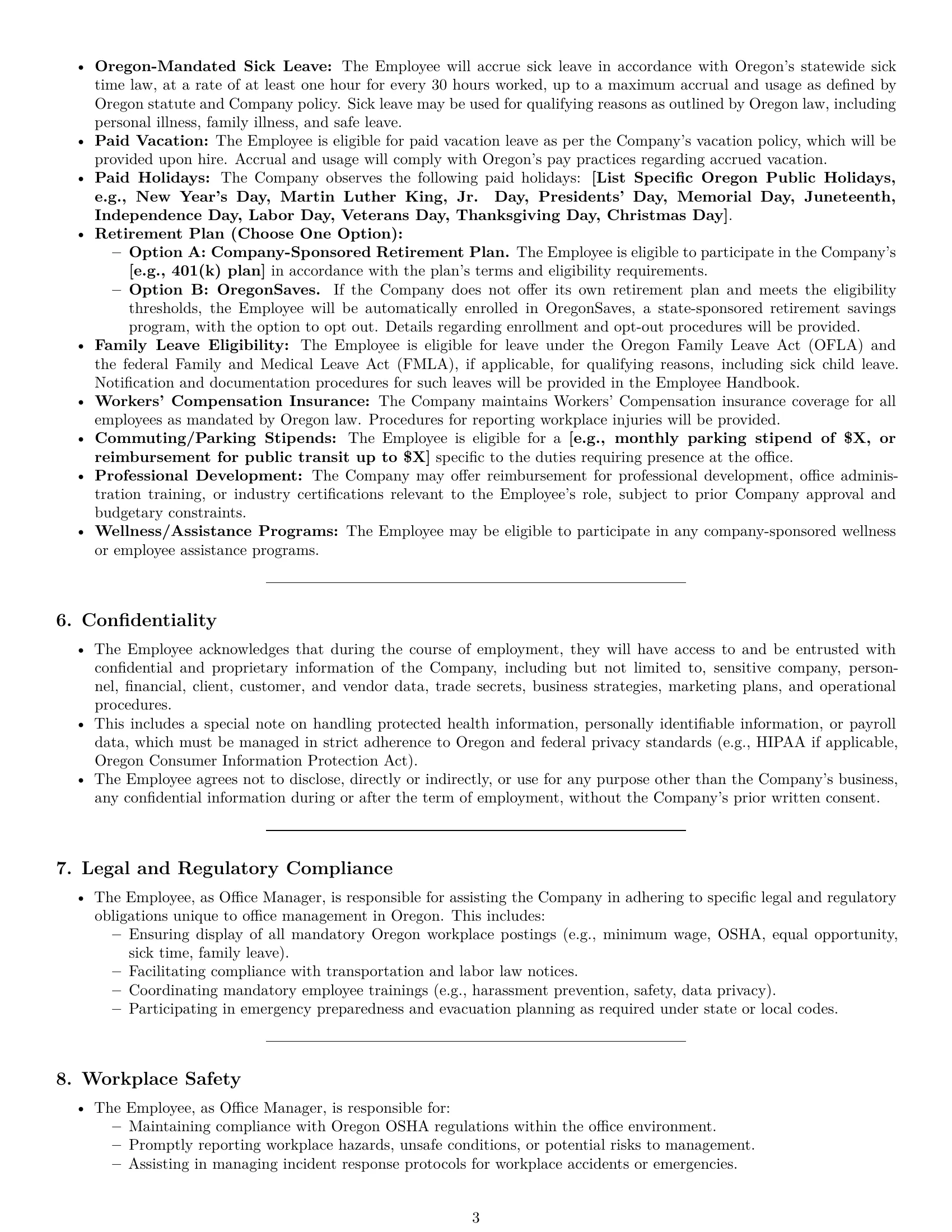 Preview page 3 of Pro Oregon office manager employment contract template