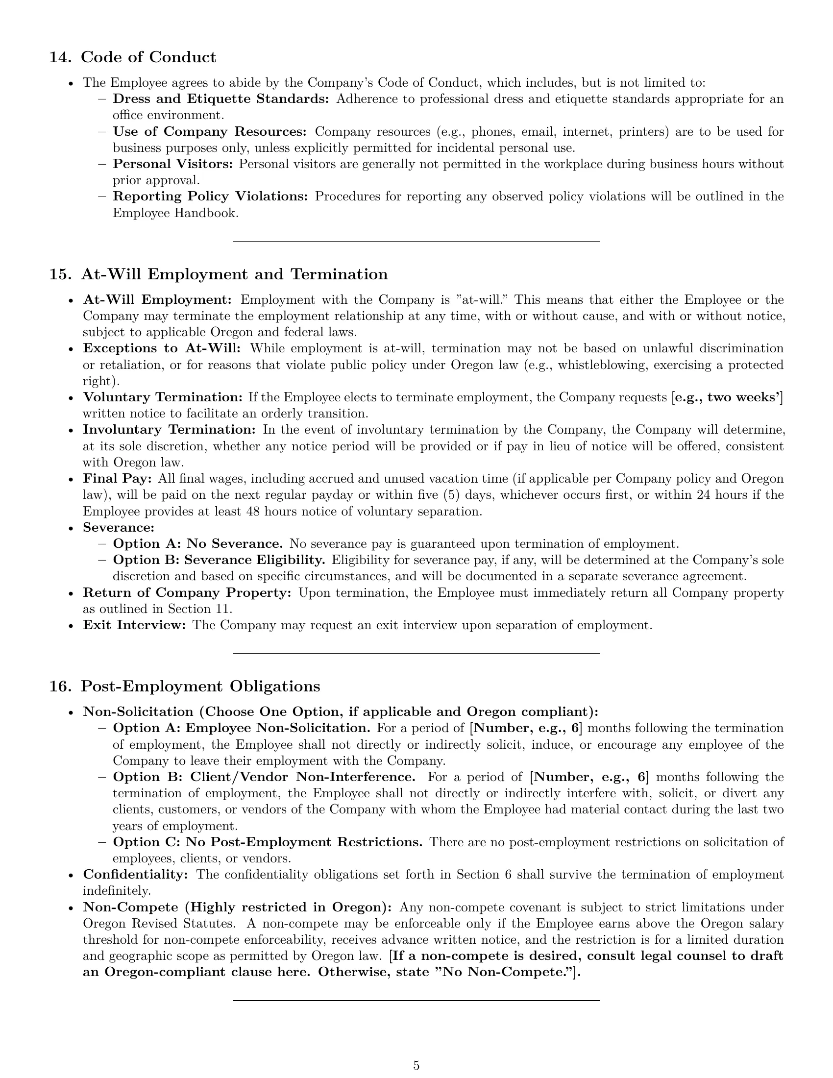 Preview page 5 of Pro Oregon office manager employment contract template