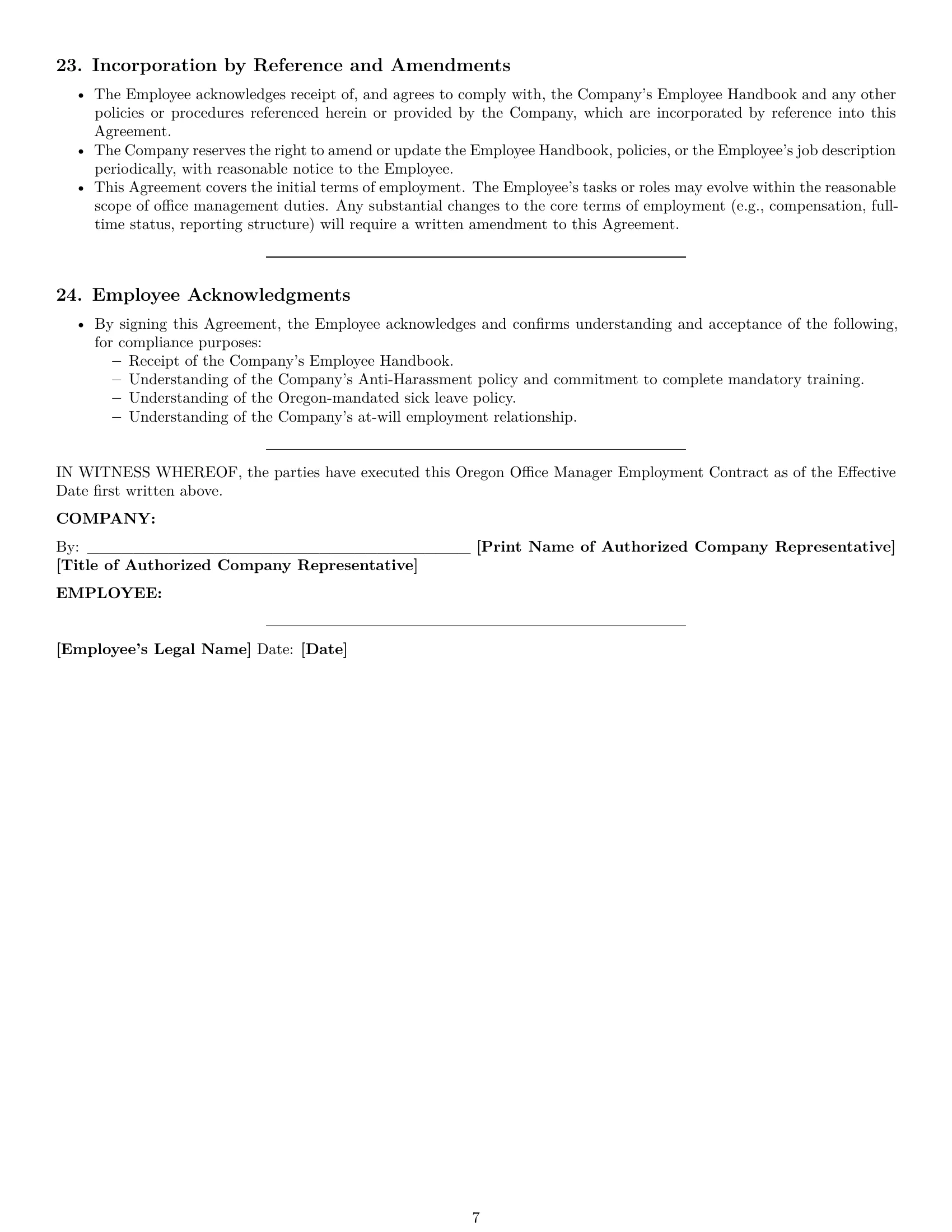 Preview page 7 of Pro Oregon office manager employment contract template