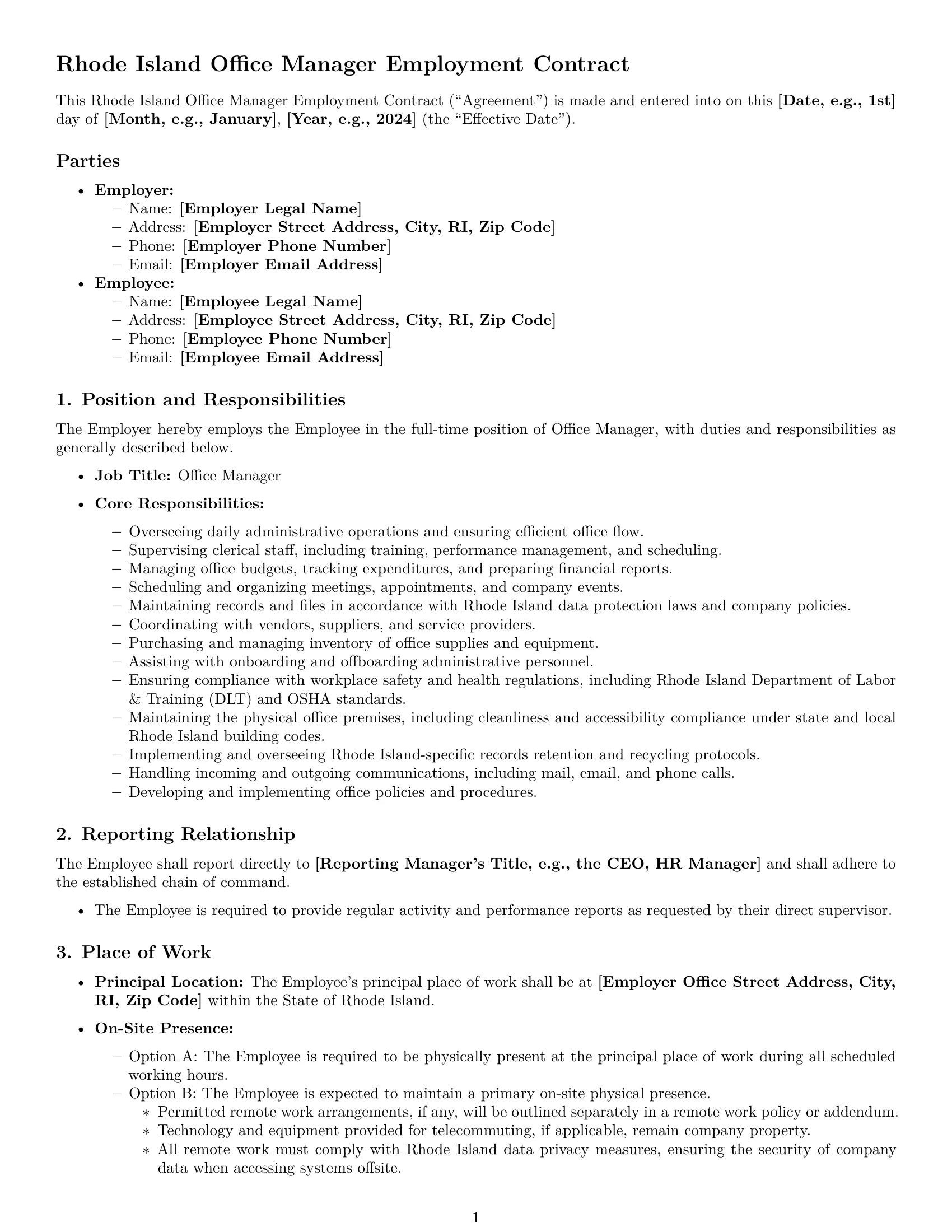 Preview page 1 of Pro Rhode Island office manager employment contract template
