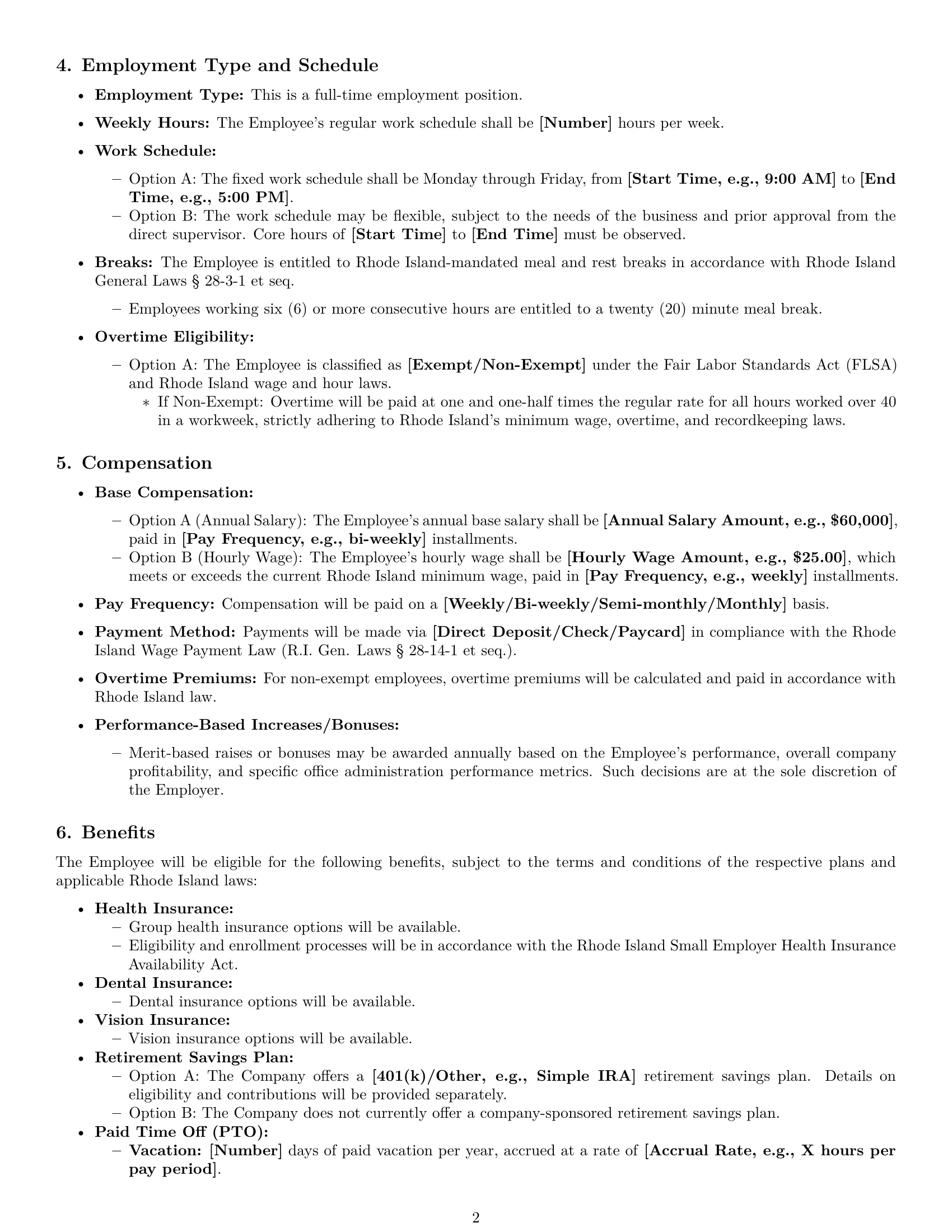 Preview page 2 of Pro Rhode Island office manager employment contract template