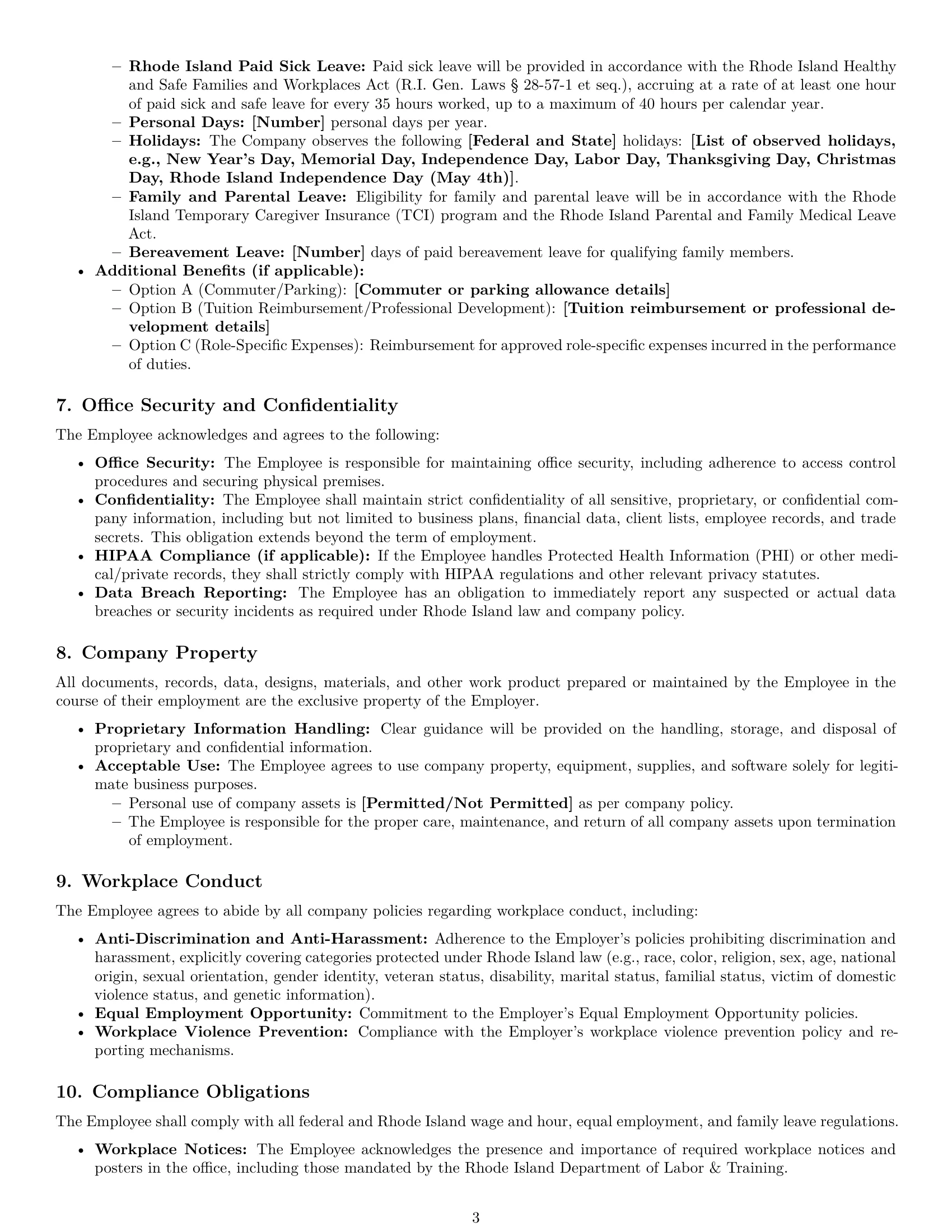 Preview page 3 of Pro Rhode Island office manager employment contract template