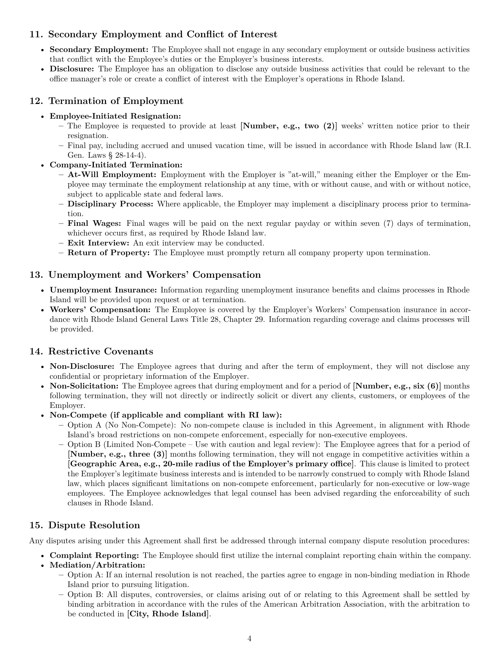 Preview page 4 of Pro Rhode Island office manager employment contract template