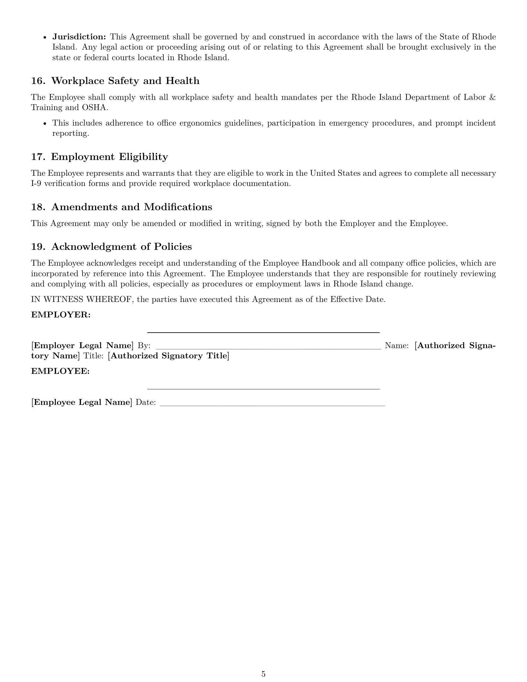 Preview page 5 of Pro Rhode Island office manager employment contract template