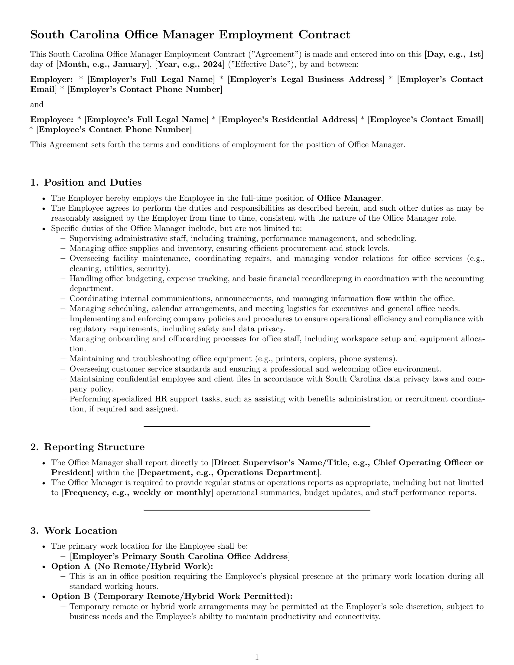 Preview page 1 of Pro South Carolina office manager employment contract template