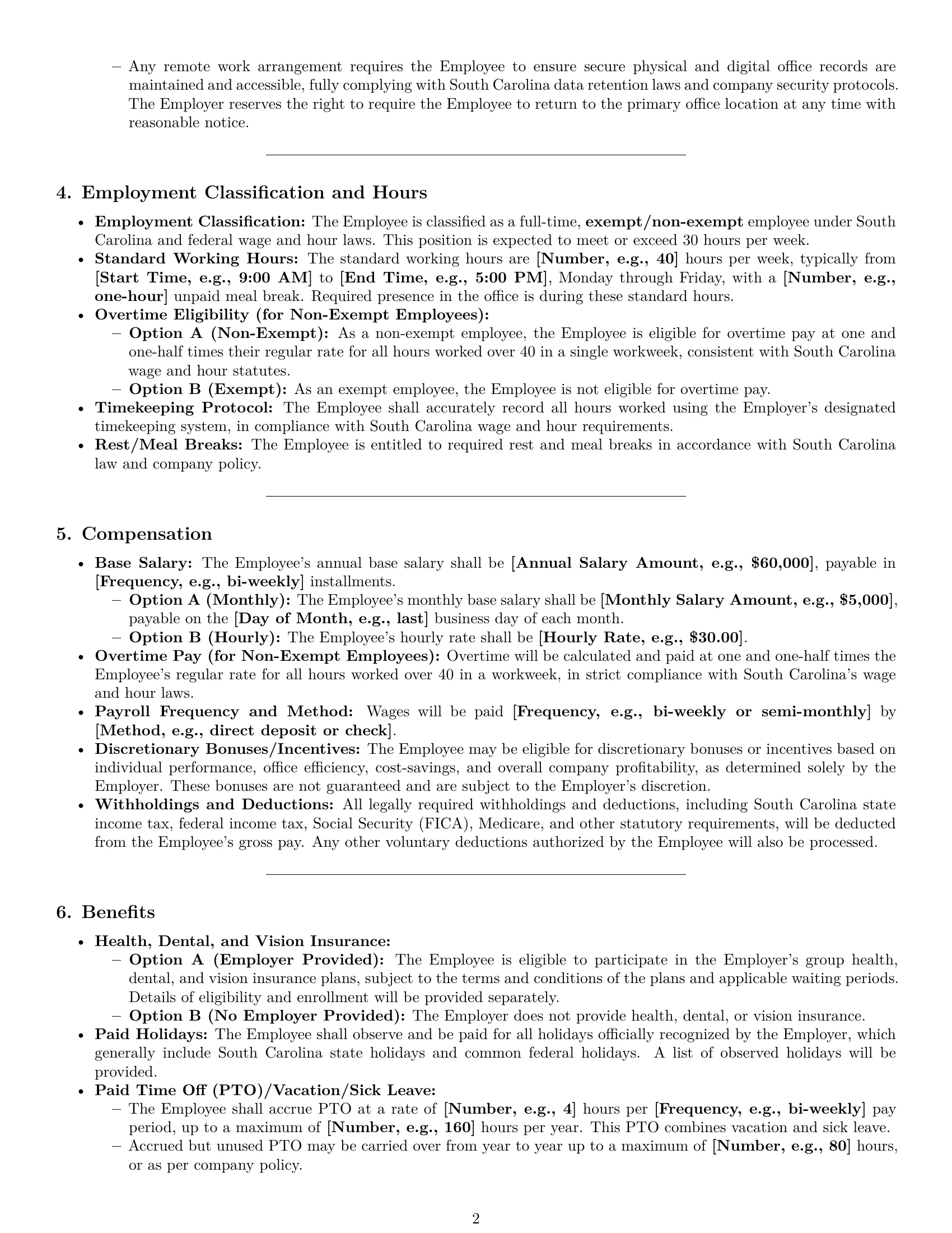 Preview page 2 of Pro South Carolina office manager employment contract template