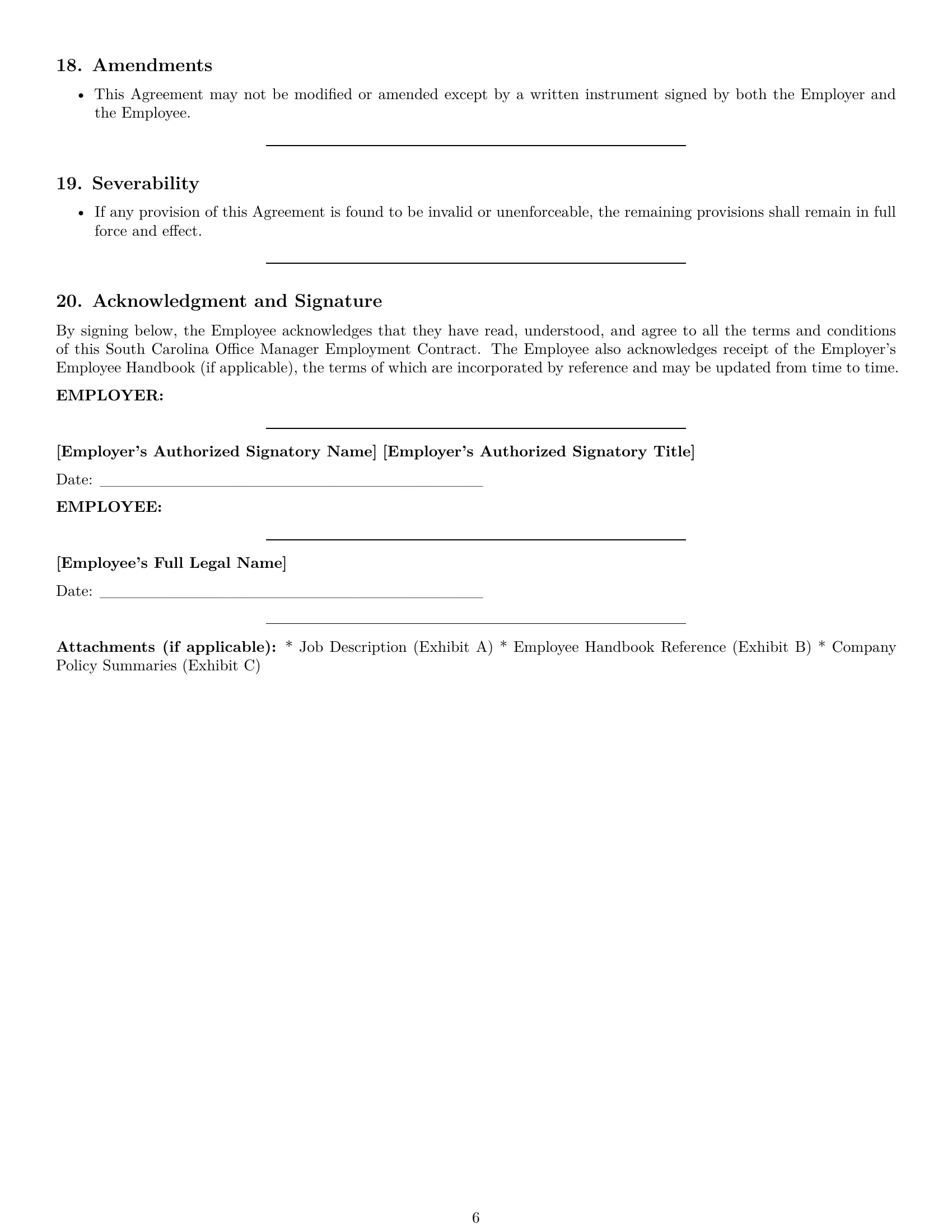 Preview page 6 of Pro South Carolina office manager employment contract template