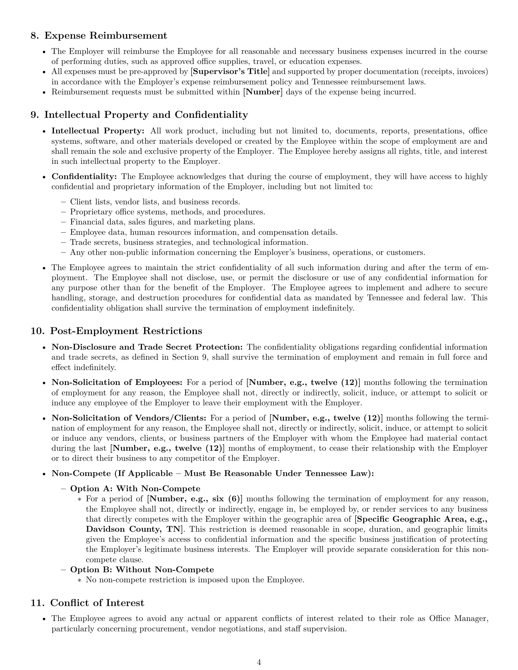 Preview page 4 of Pro Tennessee office manager employment contract template