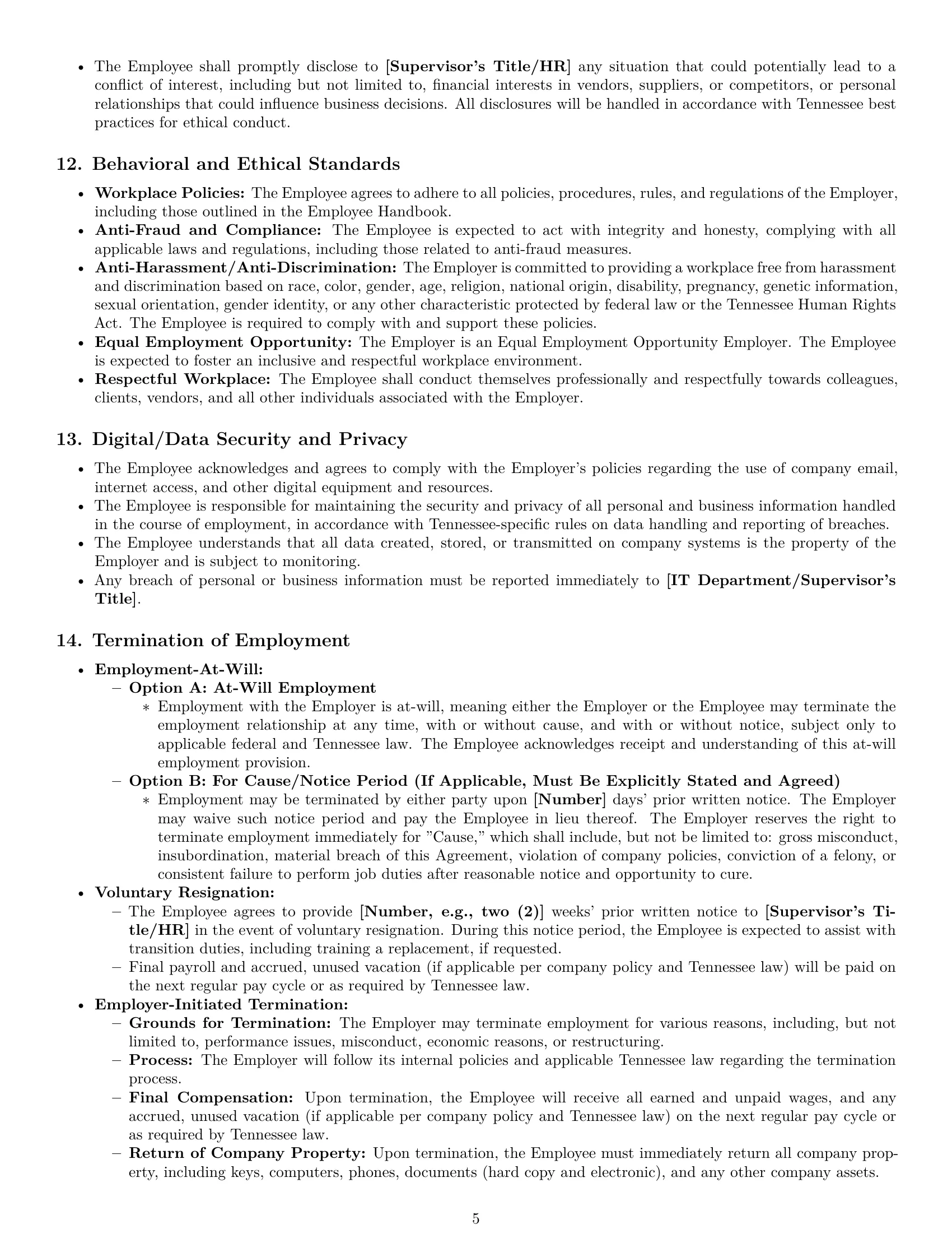 Preview page 5 of Pro Tennessee office manager employment contract template