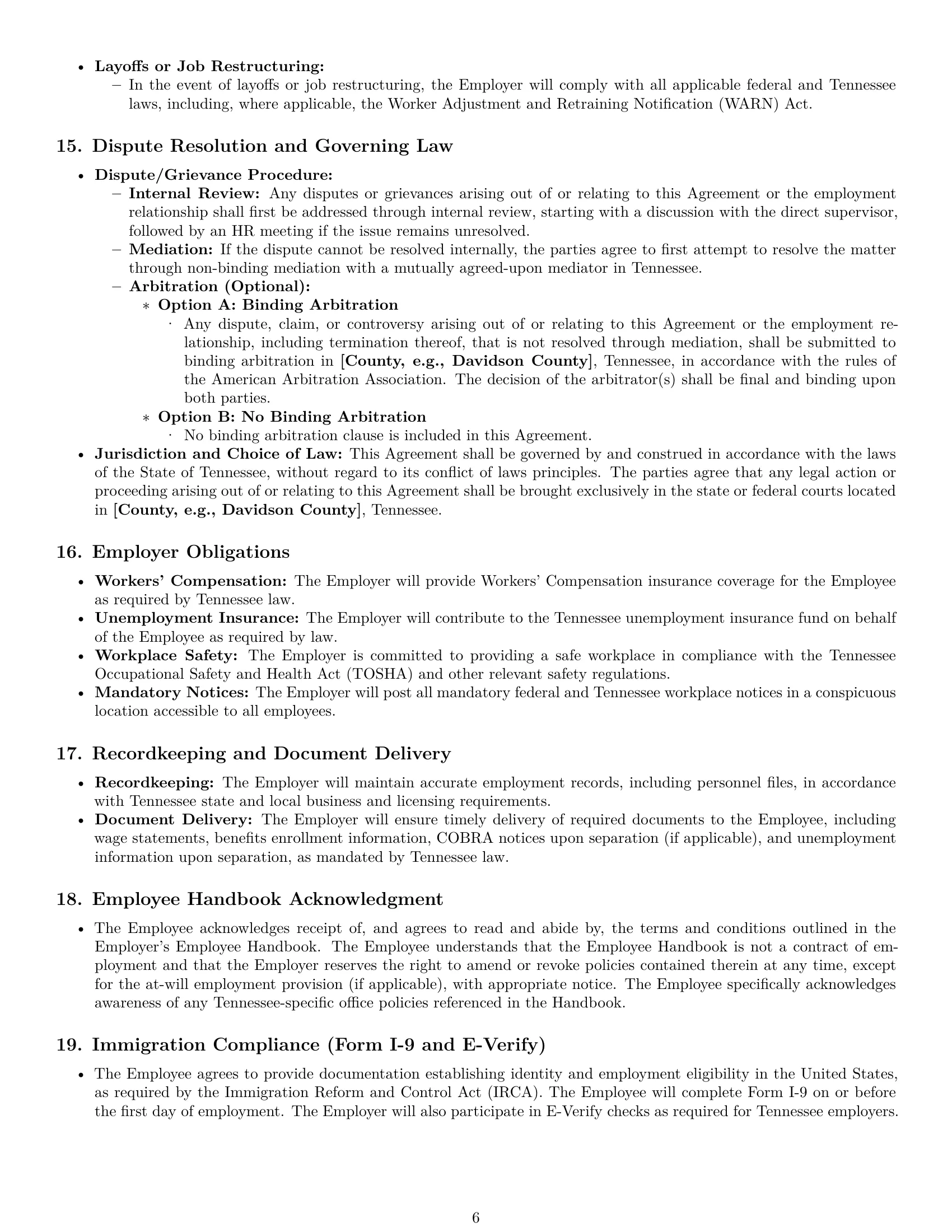 Preview page 6 of Pro Tennessee office manager employment contract template