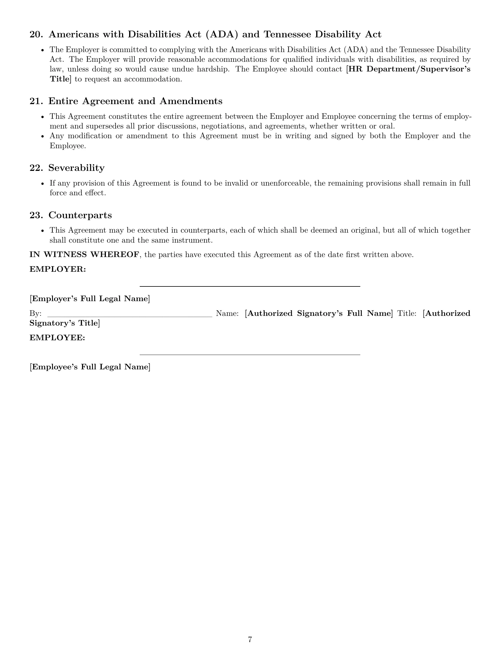Preview page 7 of Pro Tennessee office manager employment contract template