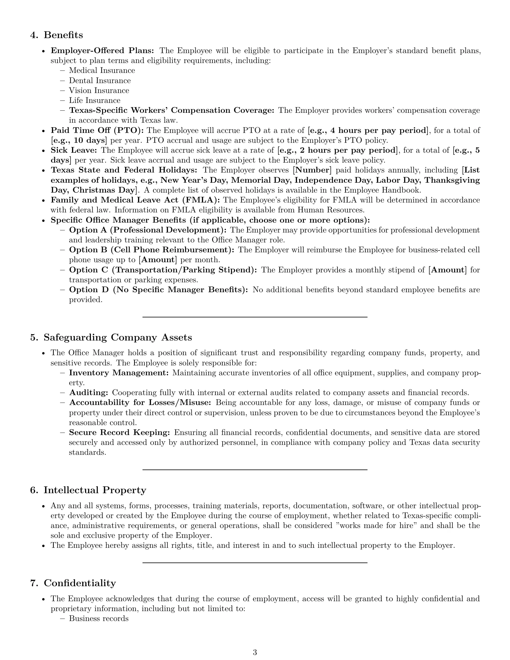 Preview page 3 of Pro Texas office manager employment contract template