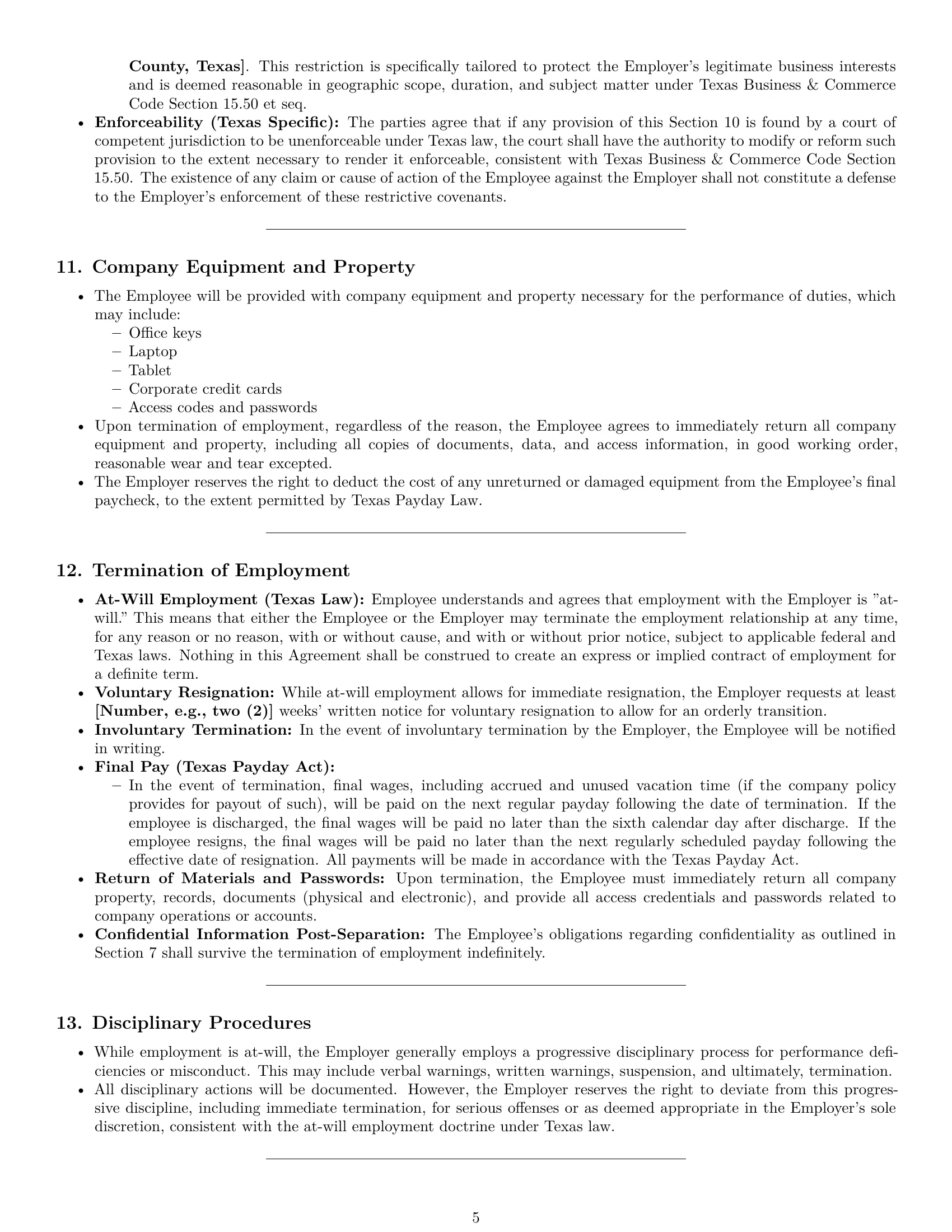 Preview page 5 of Pro Texas office manager employment contract template