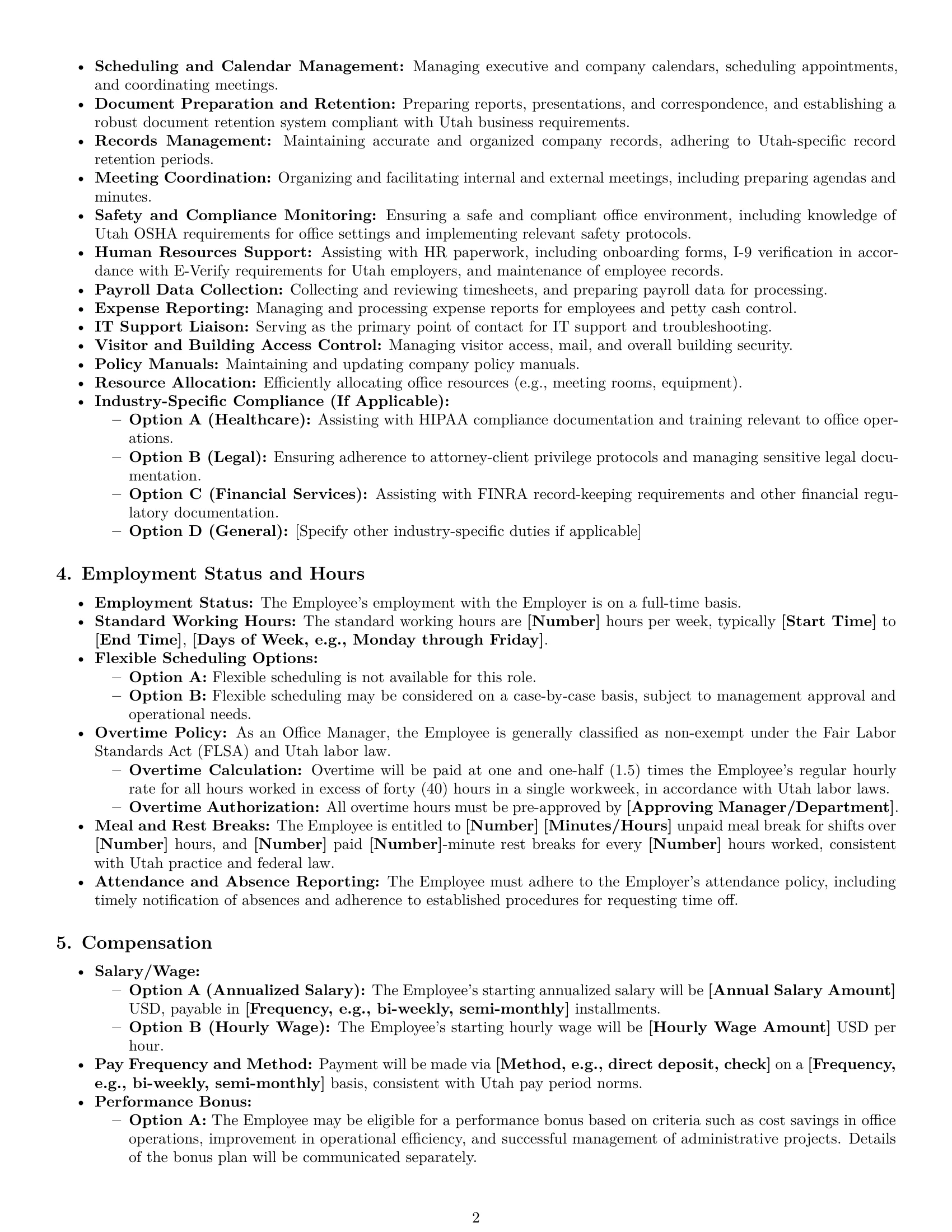 Preview page 2 of Pro Utah office manager employment contract template