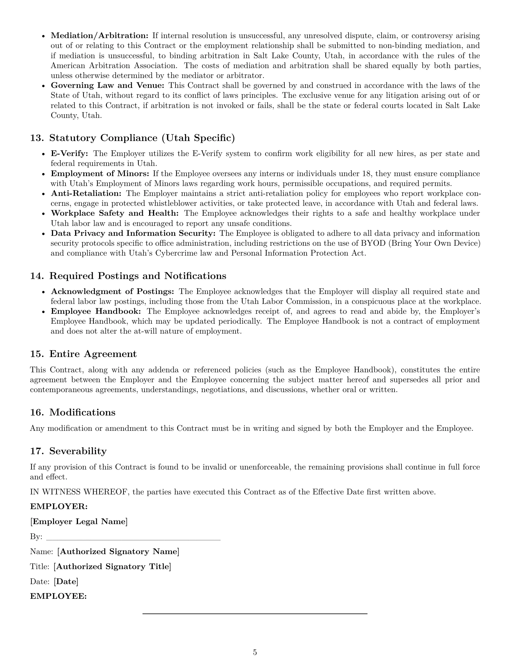 Preview page 5 of Pro Utah office manager employment contract template