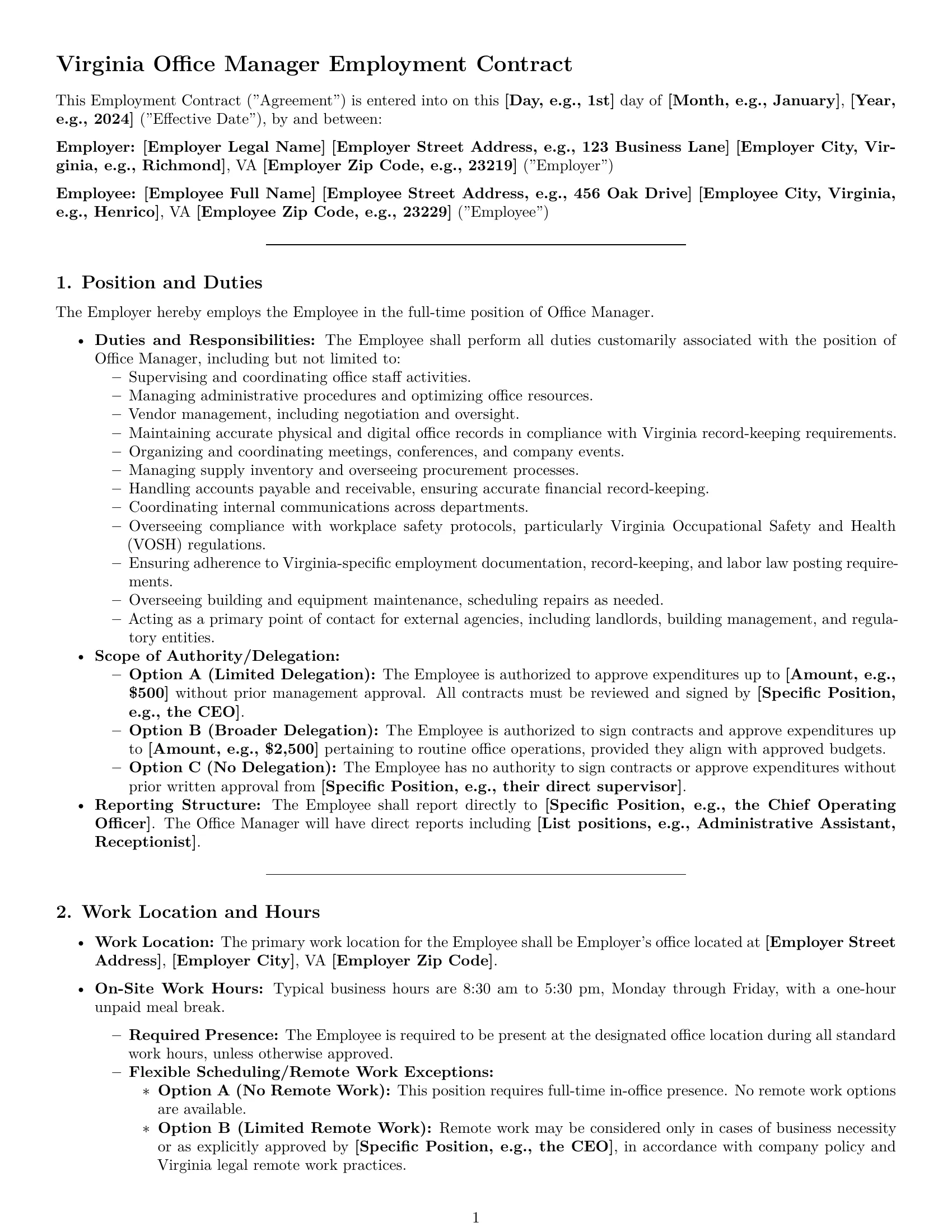 Preview page 1 of Pro Virginia office manager employment contract template