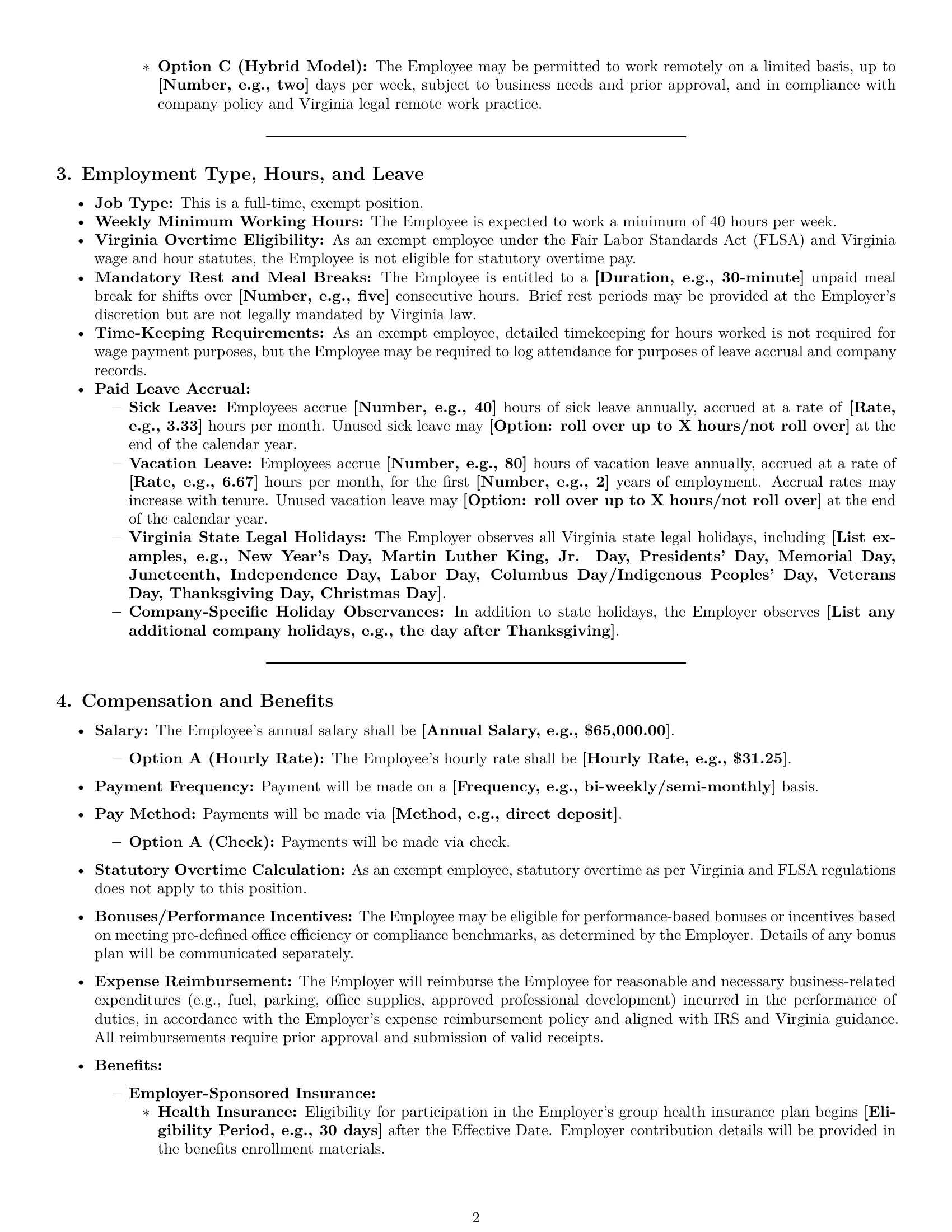 Preview page 2 of Pro Virginia office manager employment contract template