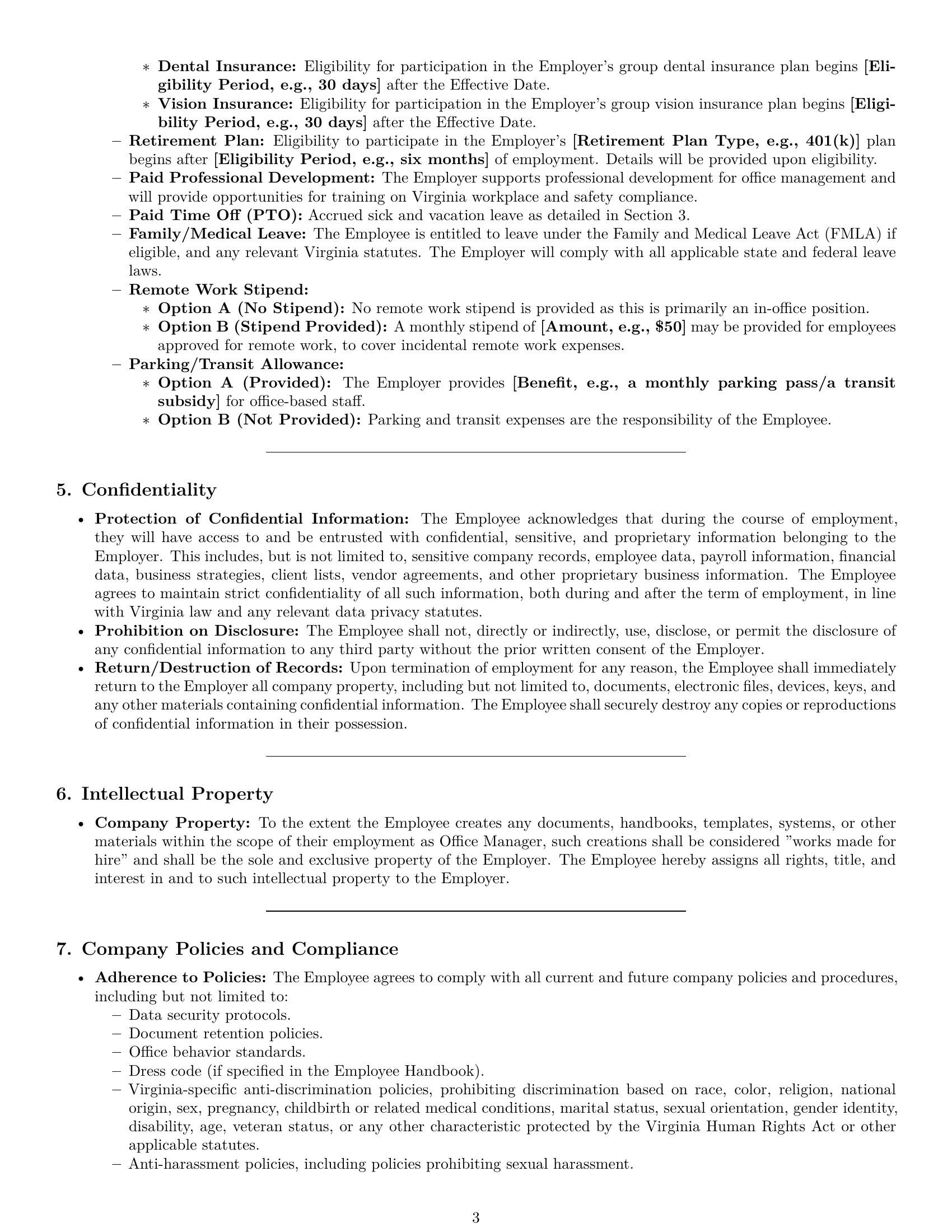 Preview page 3 of Pro Virginia office manager employment contract template