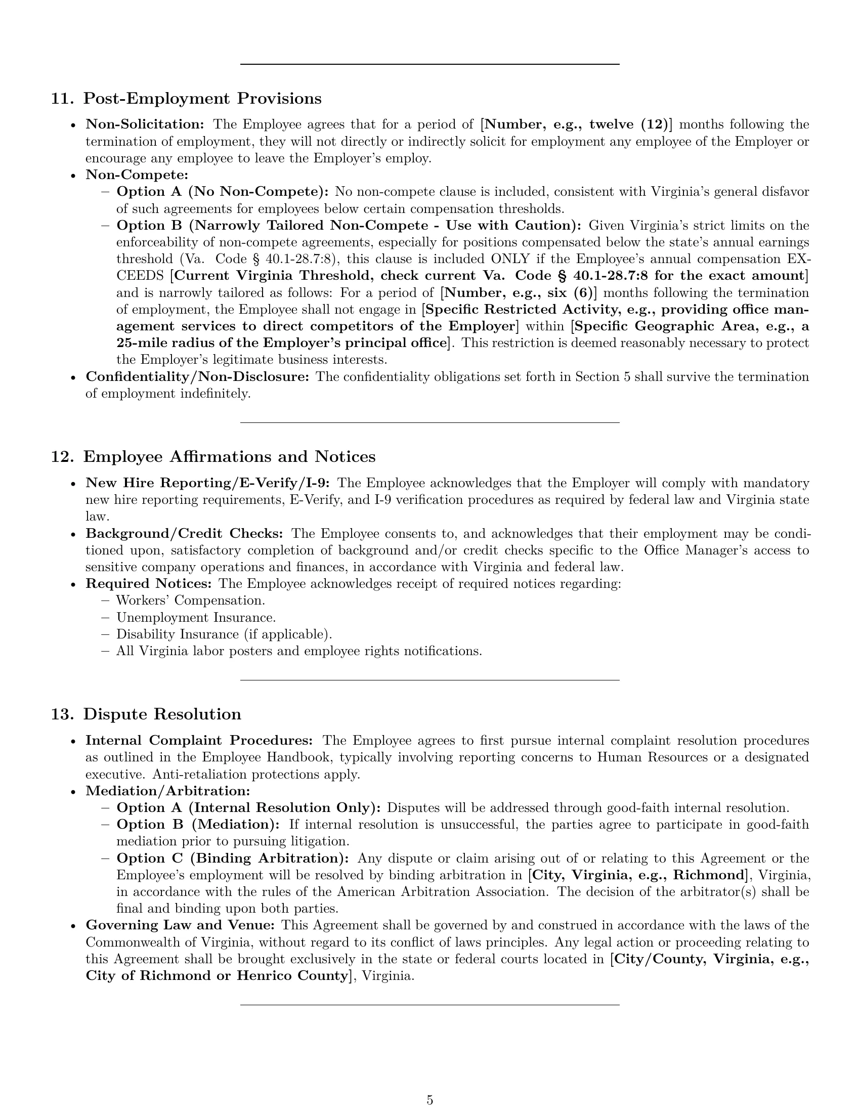 Preview page 5 of Pro Virginia office manager employment contract template