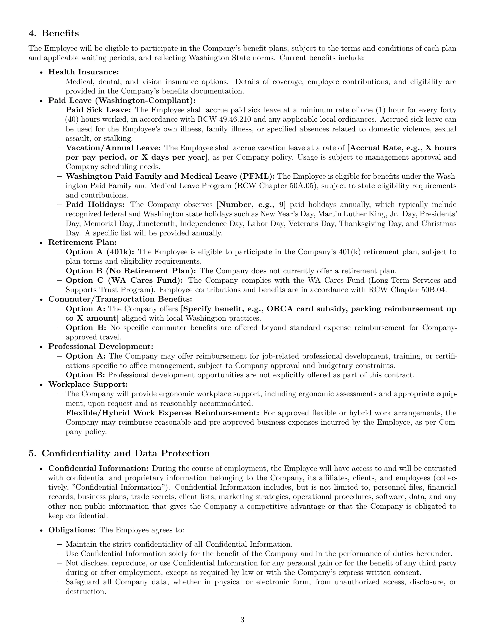 Preview page 3 of Pro Washington office manager employment contract template