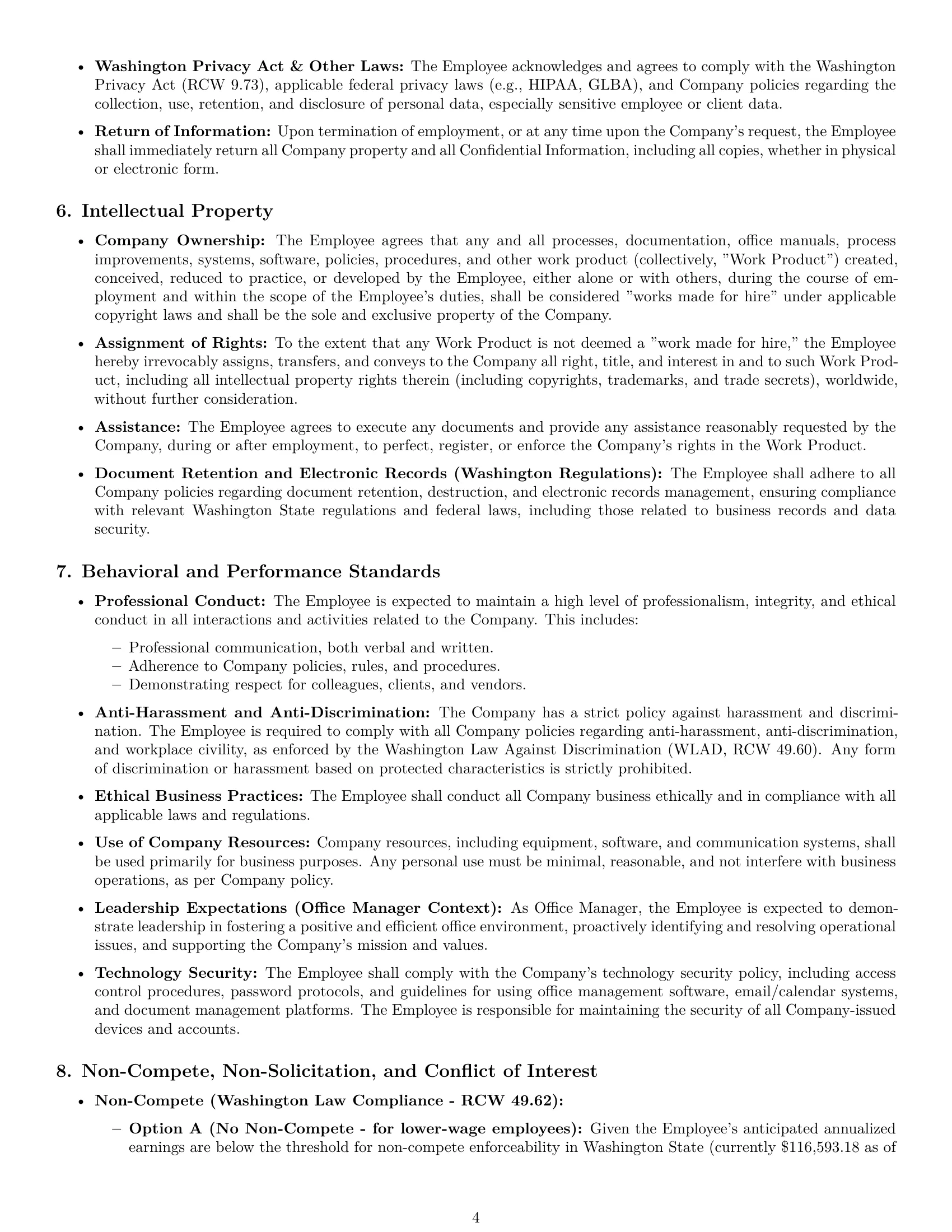 Preview page 4 of Pro Washington office manager employment contract template