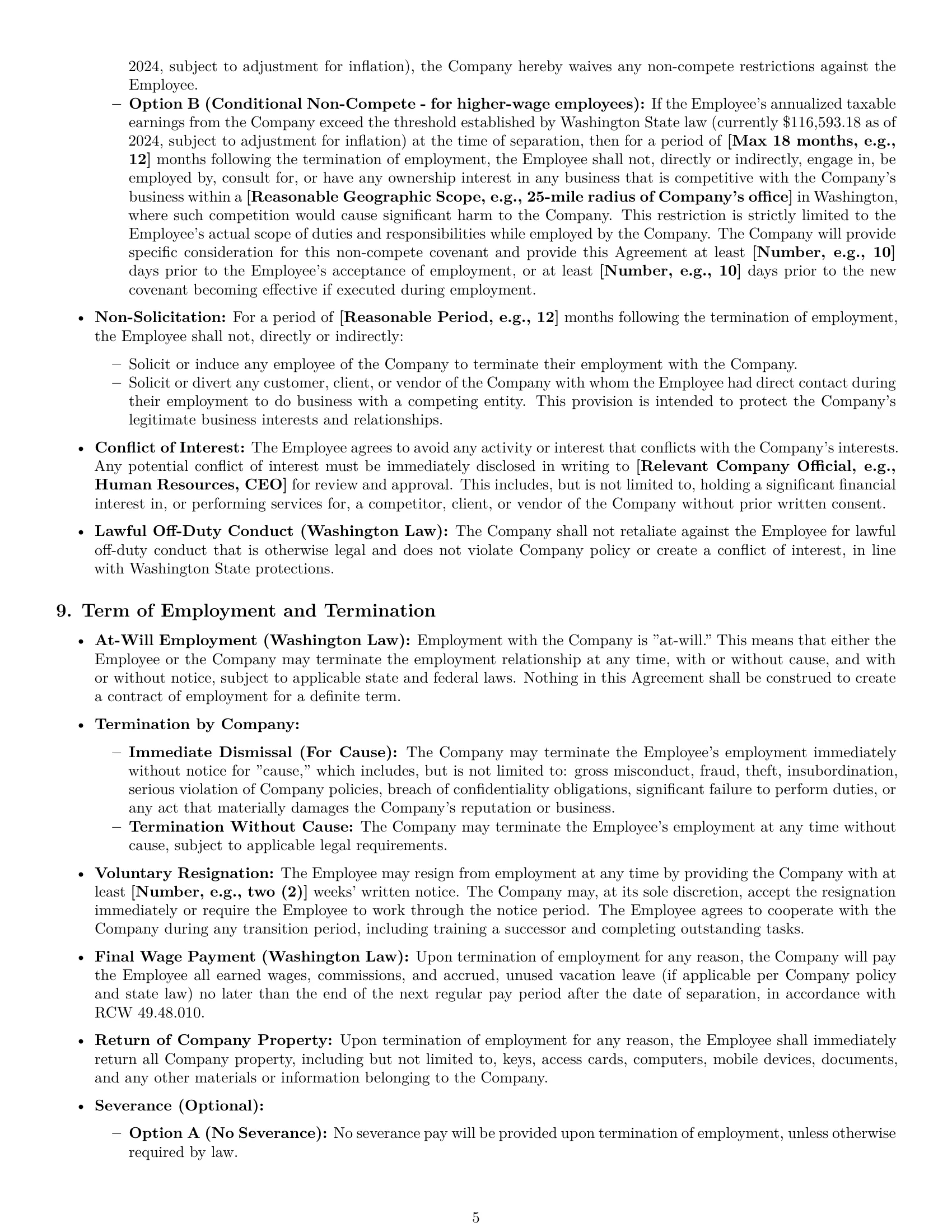 Preview page 5 of Pro Washington office manager employment contract template