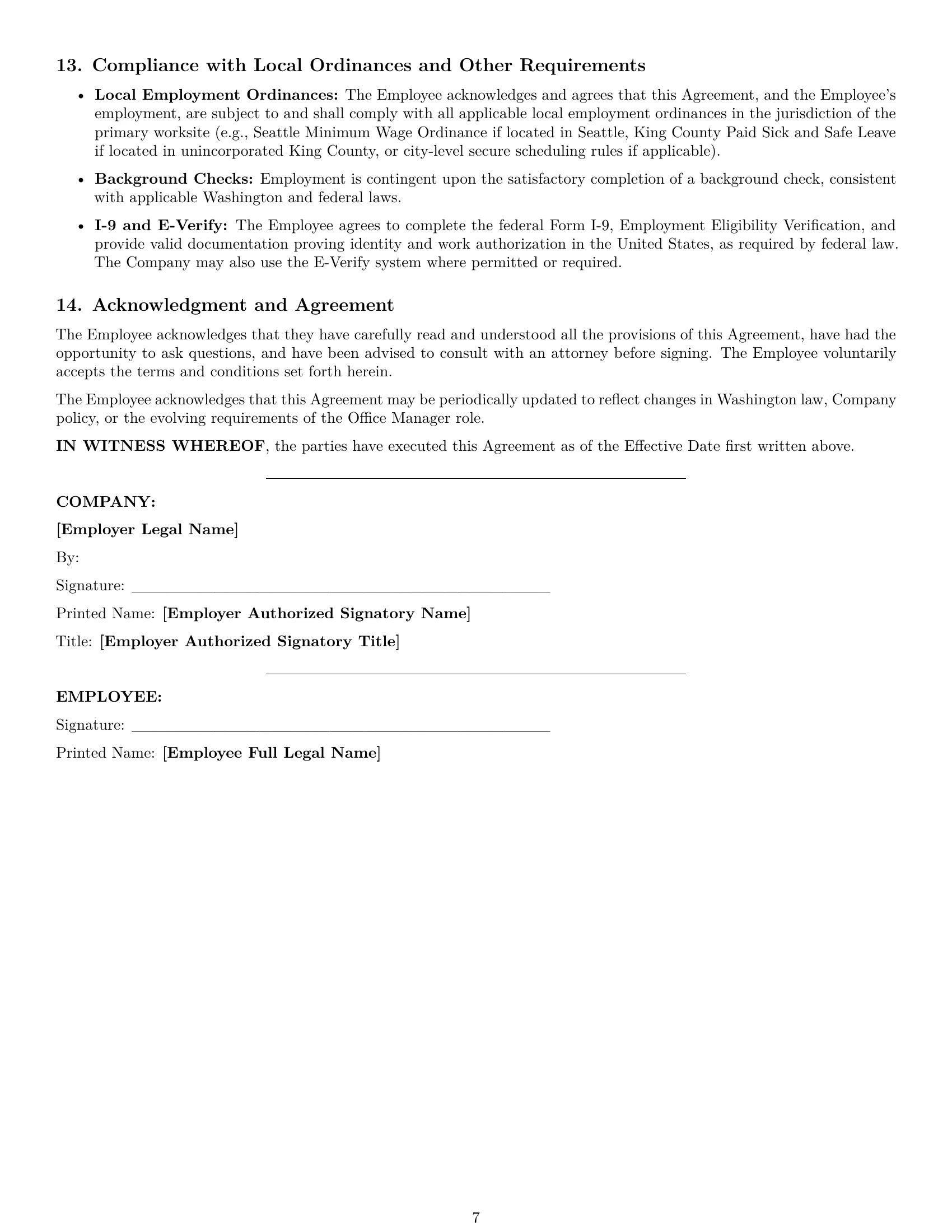 Preview page 7 of Pro Washington office manager employment contract template
