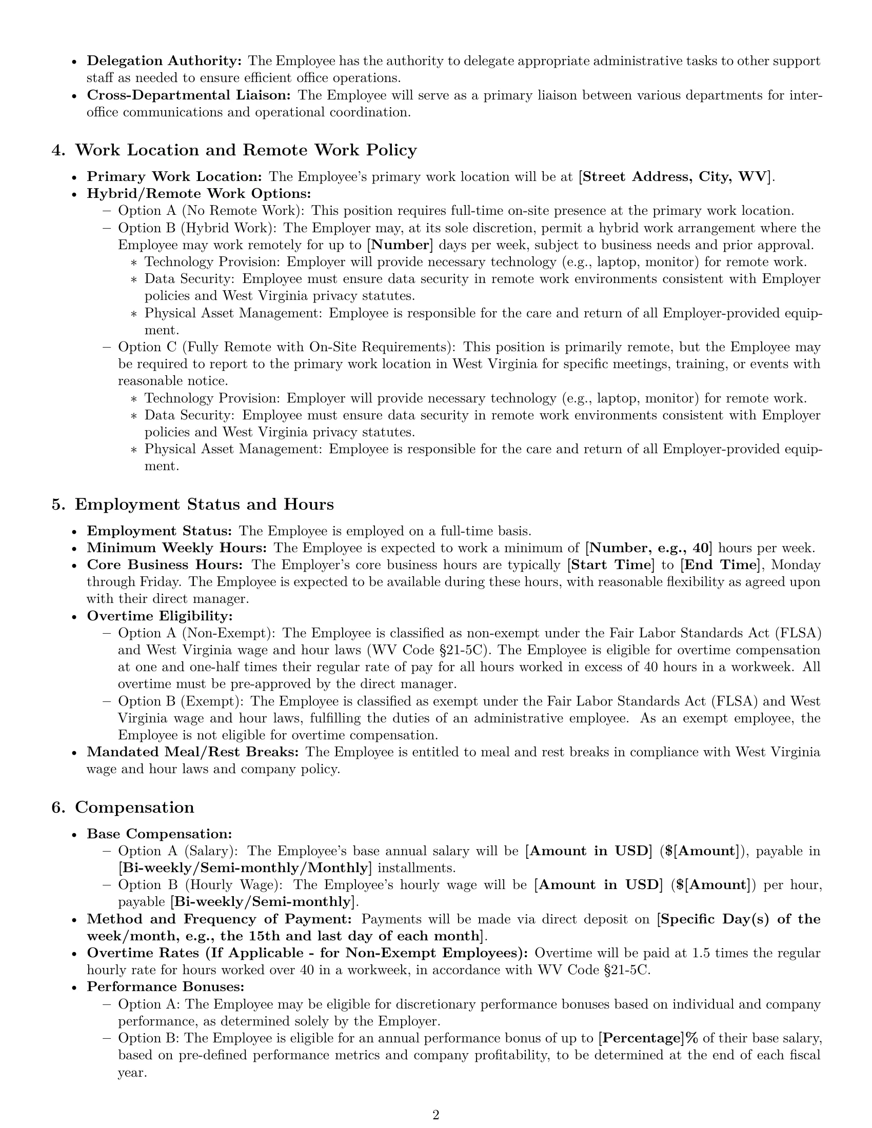 Preview page 2 of Pro West Virginia office manager employment contract template