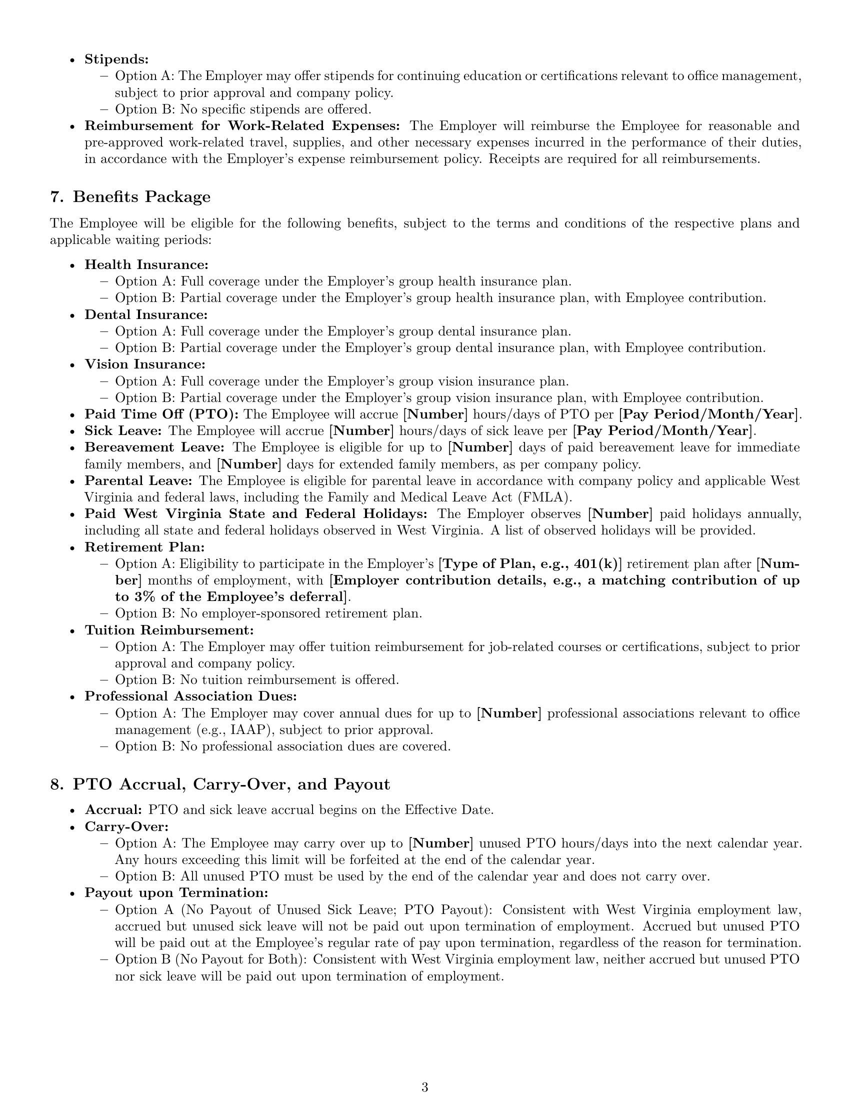 Preview page 3 of Pro West Virginia office manager employment contract template