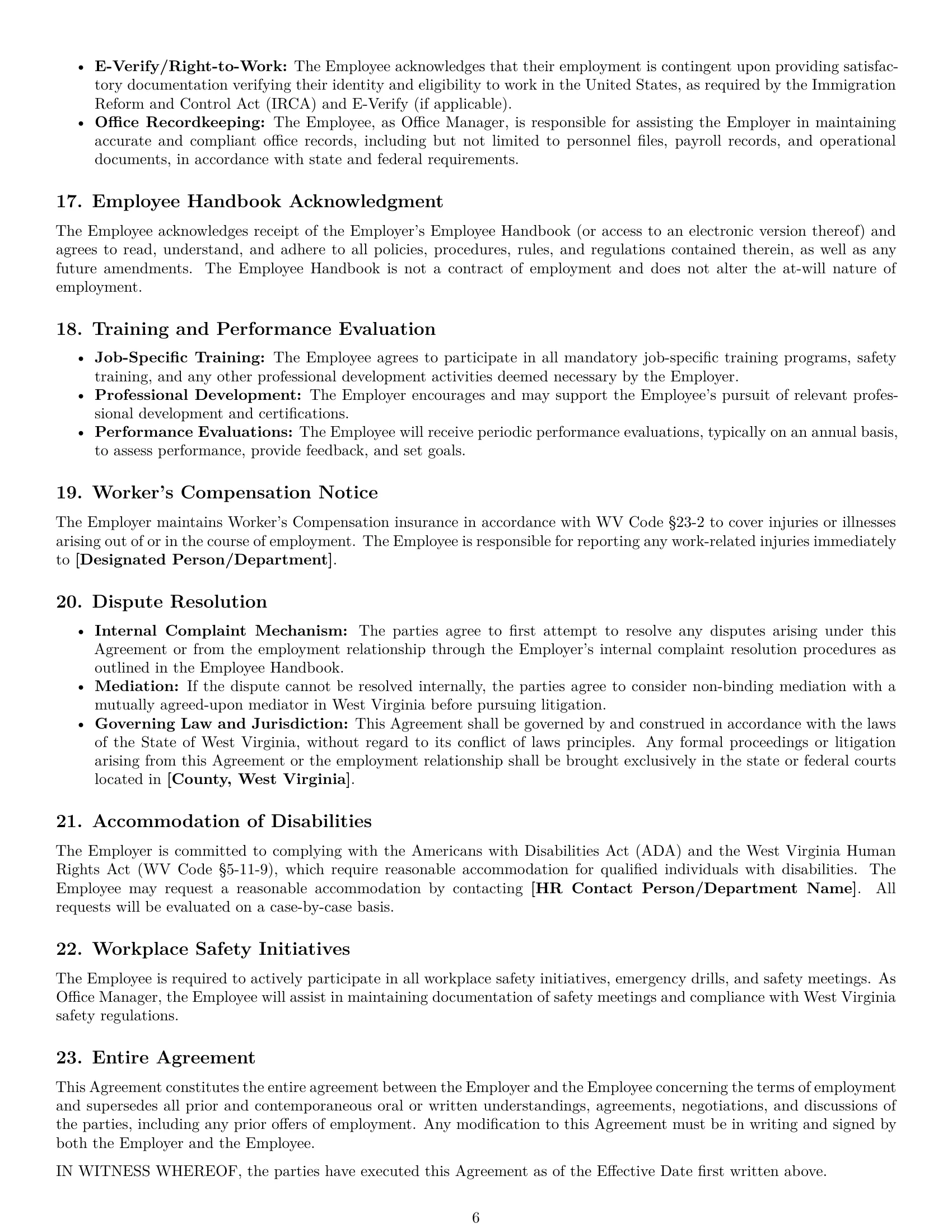 Preview page 6 of Pro West Virginia office manager employment contract template