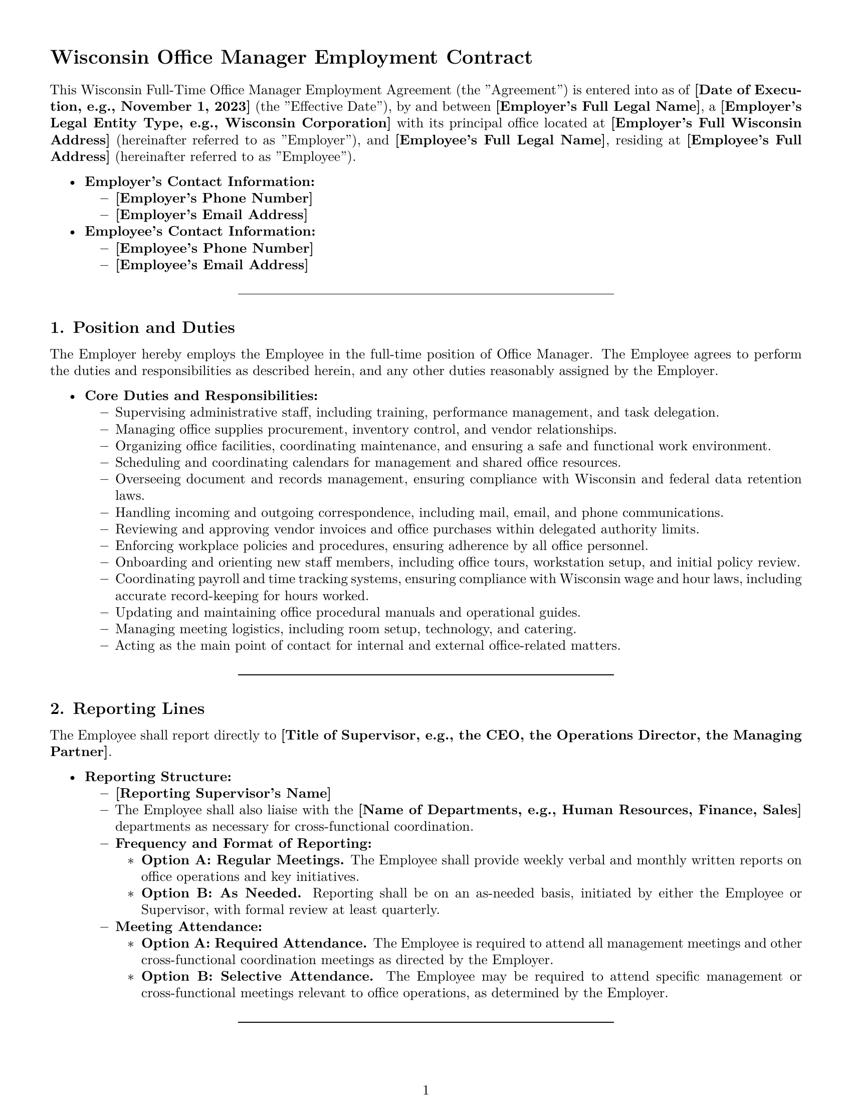 Preview page 1 of Pro Wisconsin office manager employment contract template