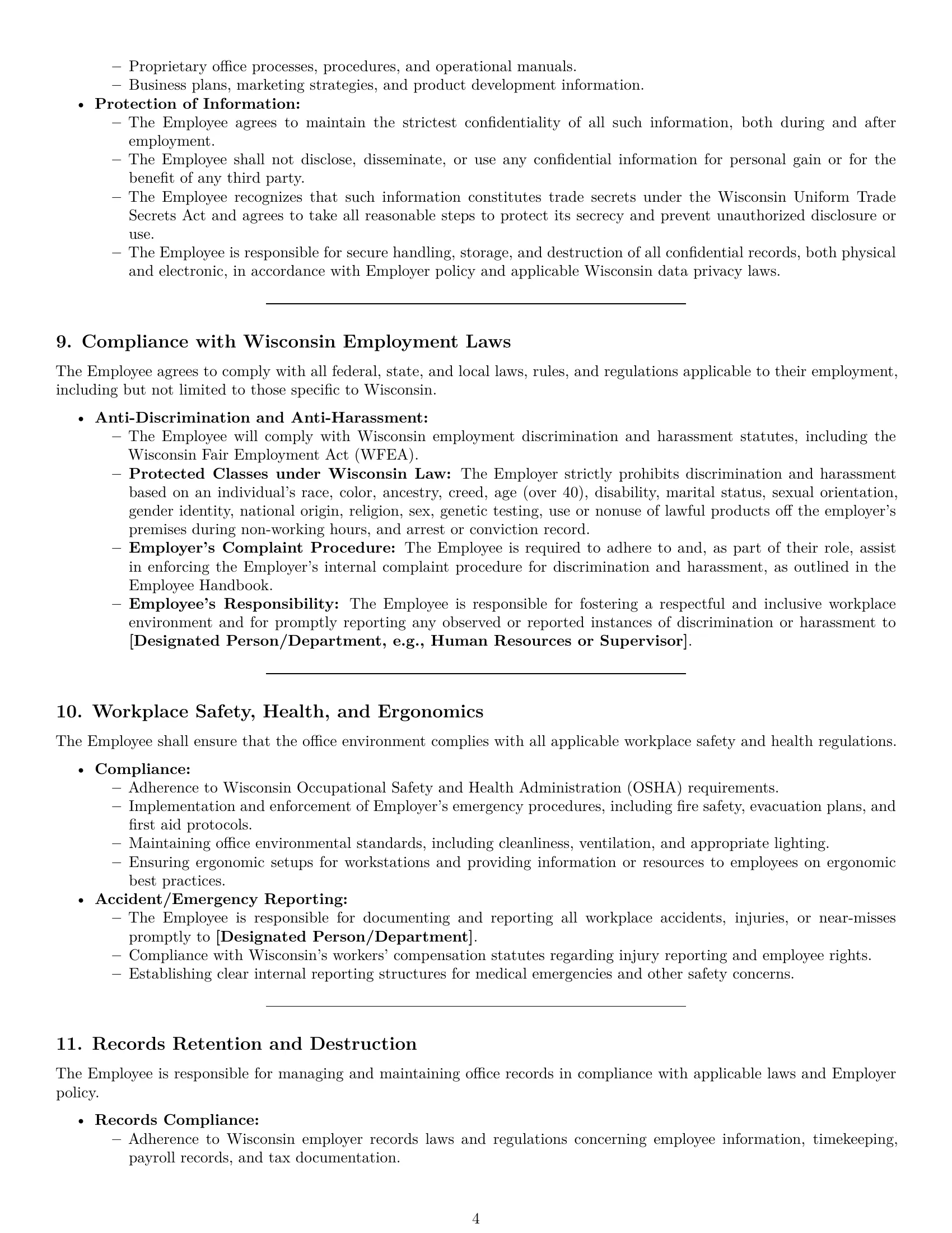 Preview page 4 of Pro Wisconsin office manager employment contract template