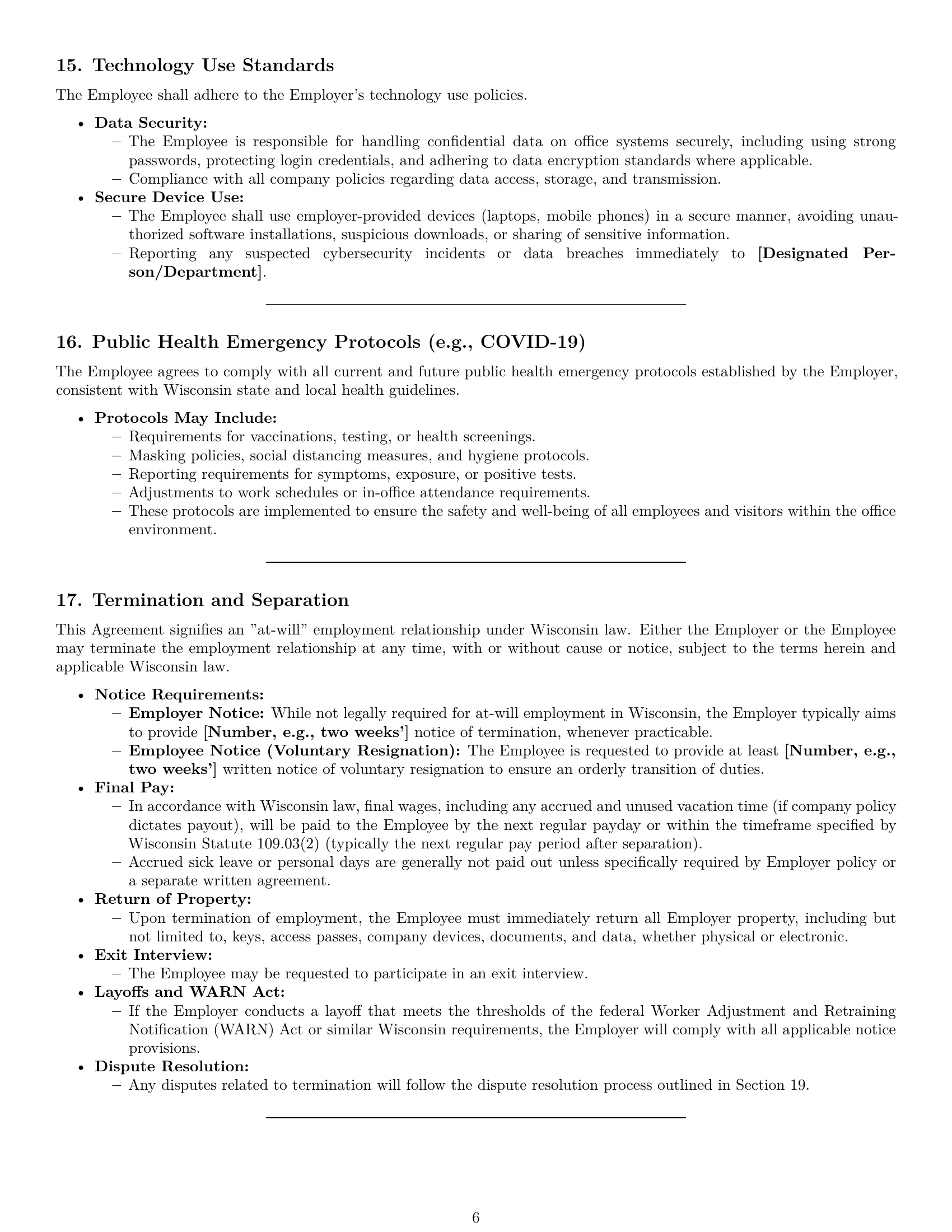 Preview page 6 of Pro Wisconsin office manager employment contract template