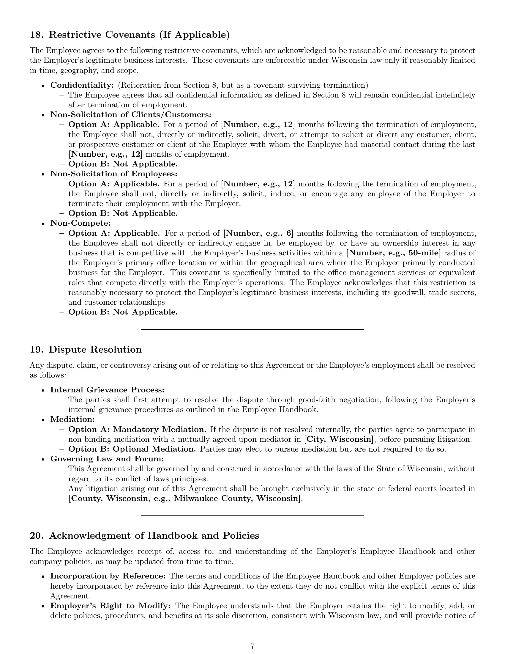 Preview page 7 of Pro Wisconsin office manager employment contract template