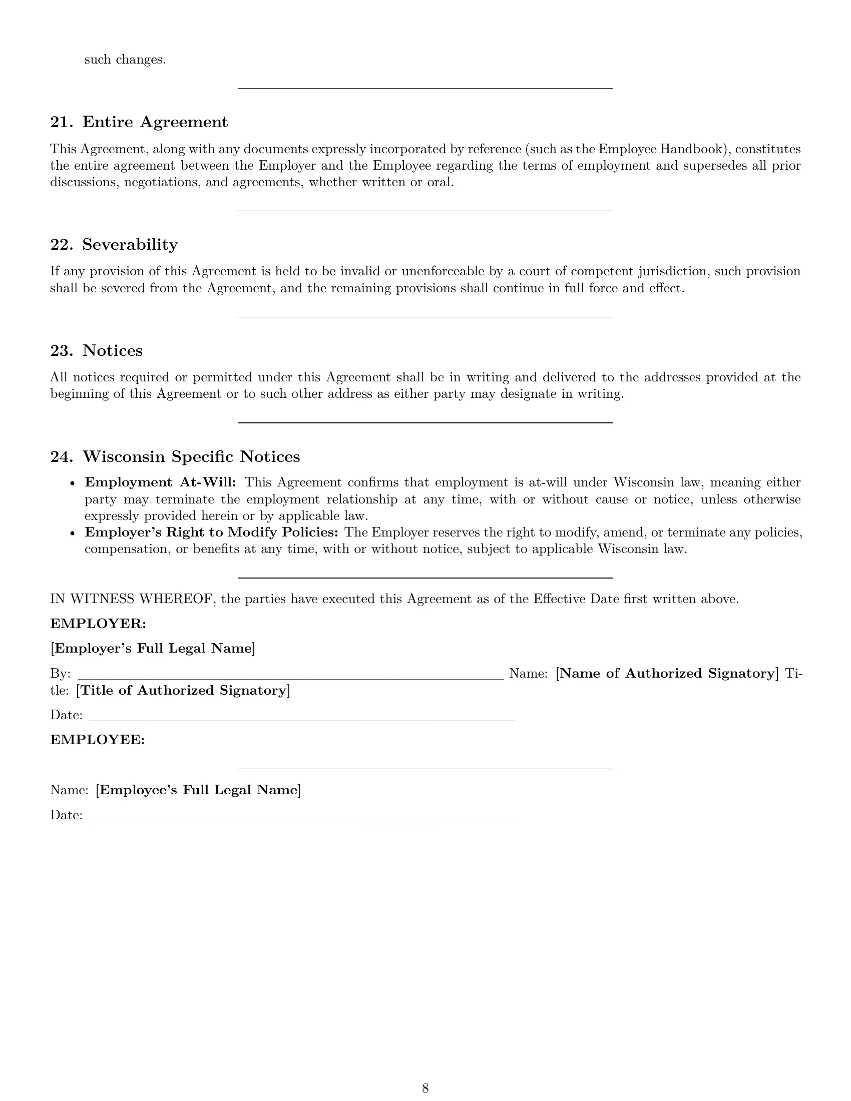 Preview page 8 of Pro Wisconsin office manager employment contract template