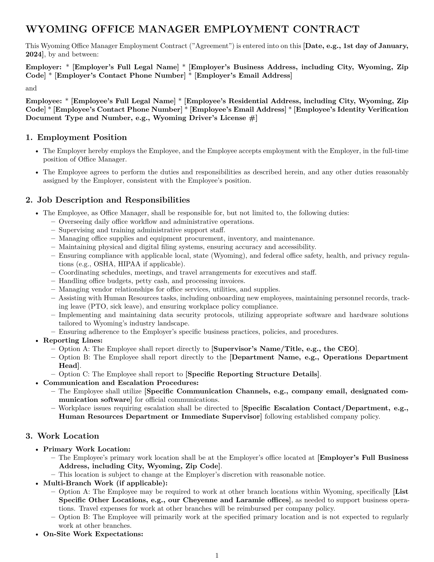 Preview page 1 of Pro Wyoming office manager employment contract template