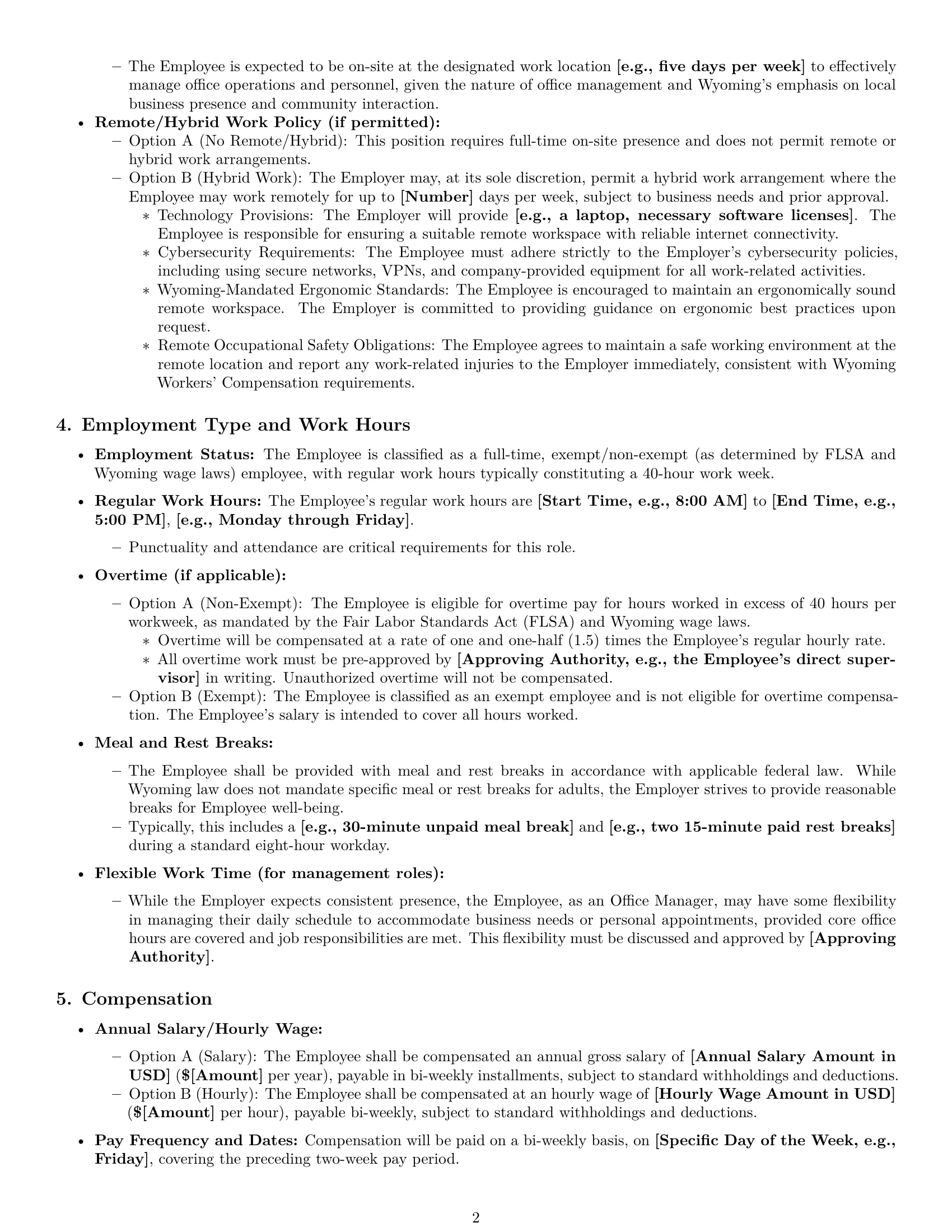 Preview page 2 of Pro Wyoming office manager employment contract template