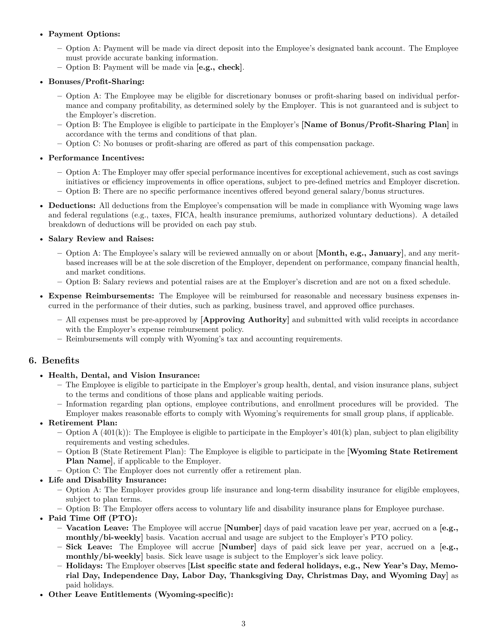 Preview page 3 of Pro Wyoming office manager employment contract template