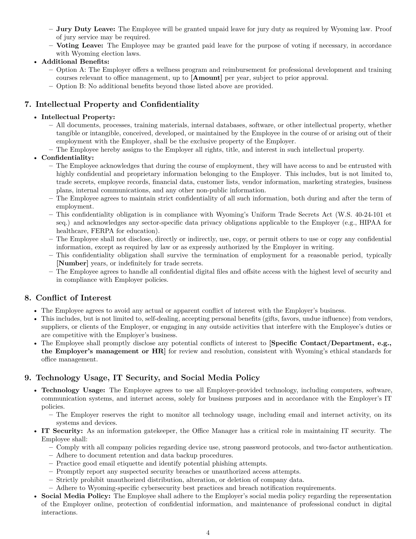 Preview page 4 of Pro Wyoming office manager employment contract template