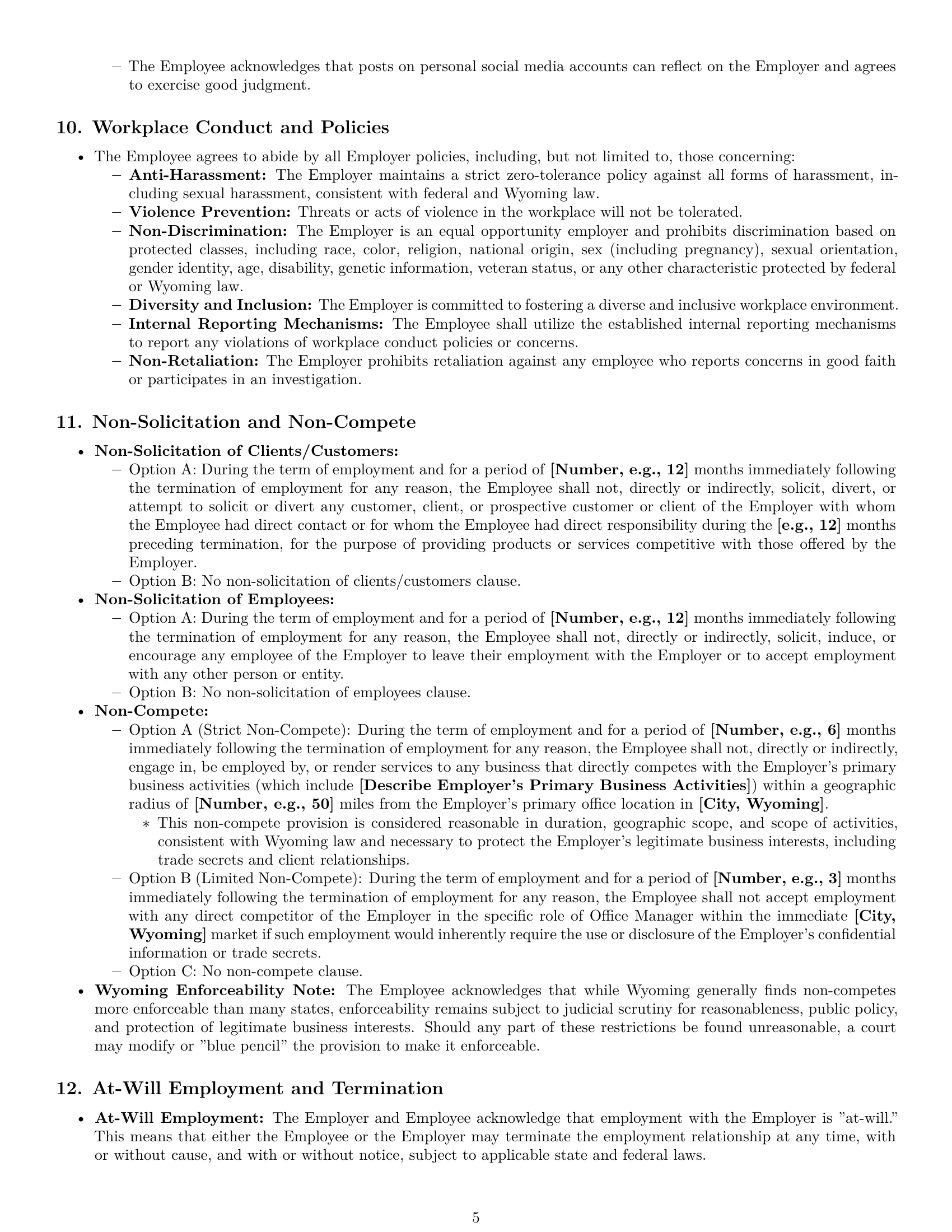 Preview page 5 of Pro Wyoming office manager employment contract template