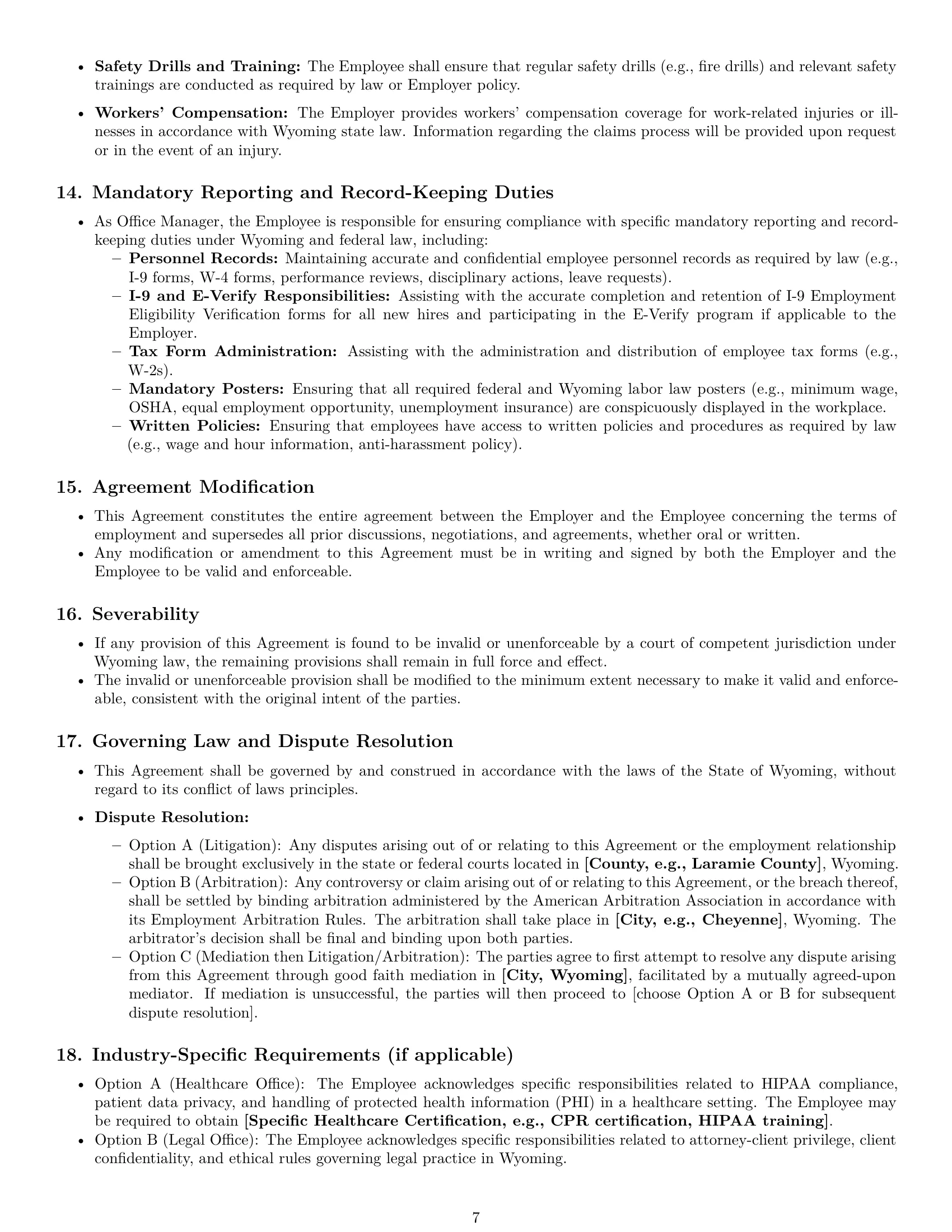 Preview page 7 of Pro Wyoming office manager employment contract template