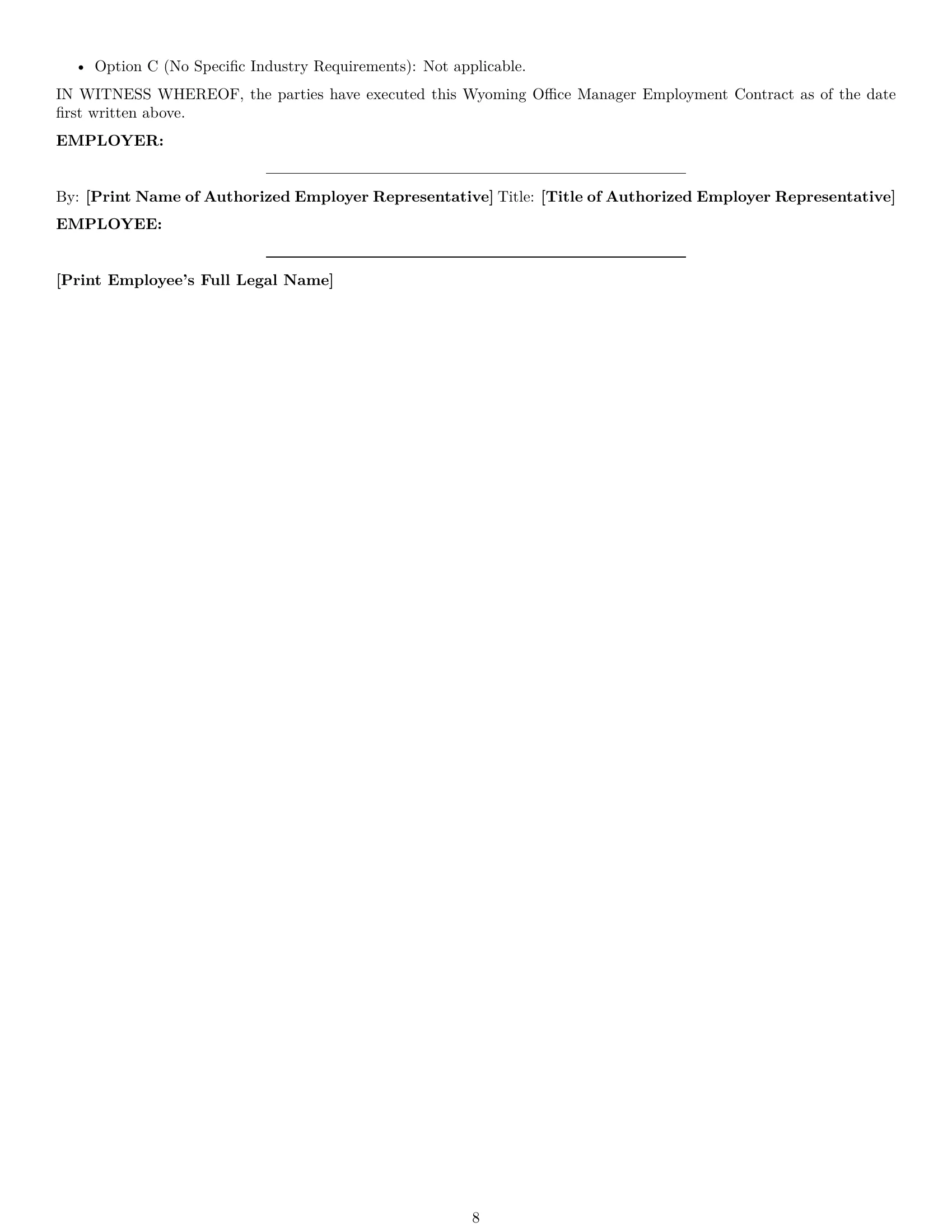 Preview page 8 of Pro Wyoming office manager employment contract template