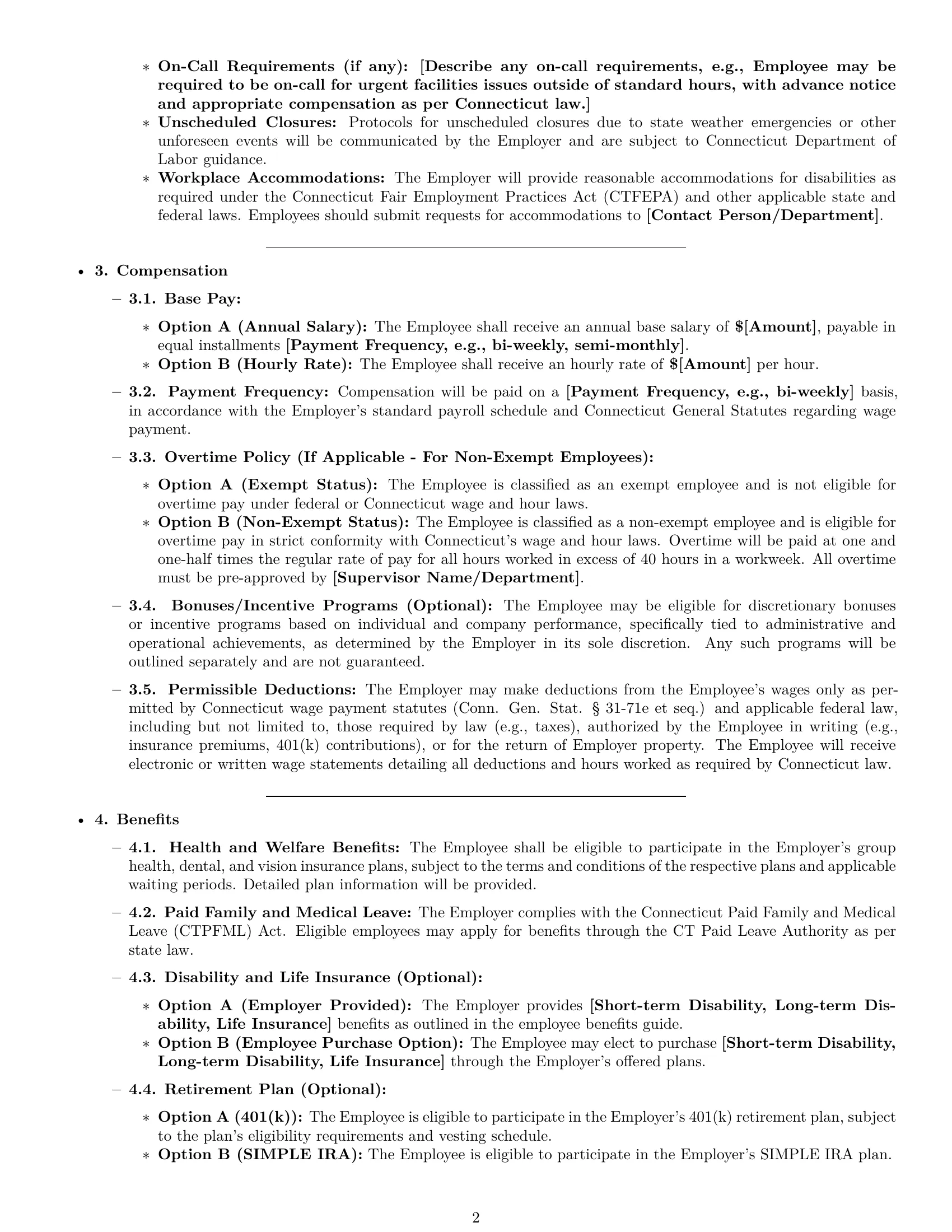 Preview page 2 of Pro Connecticut office manager employment contract template