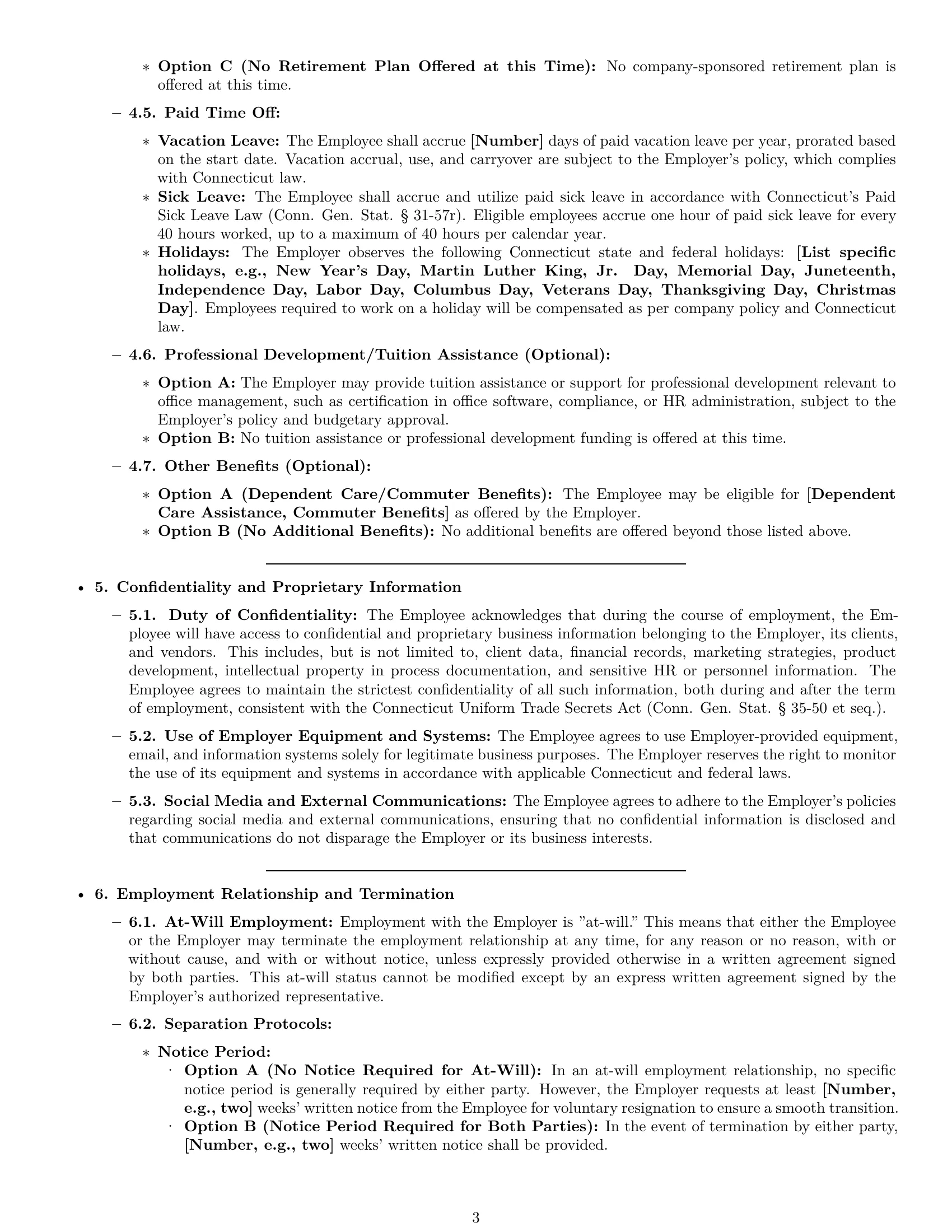 Preview page 3 of Pro Connecticut office manager employment contract template